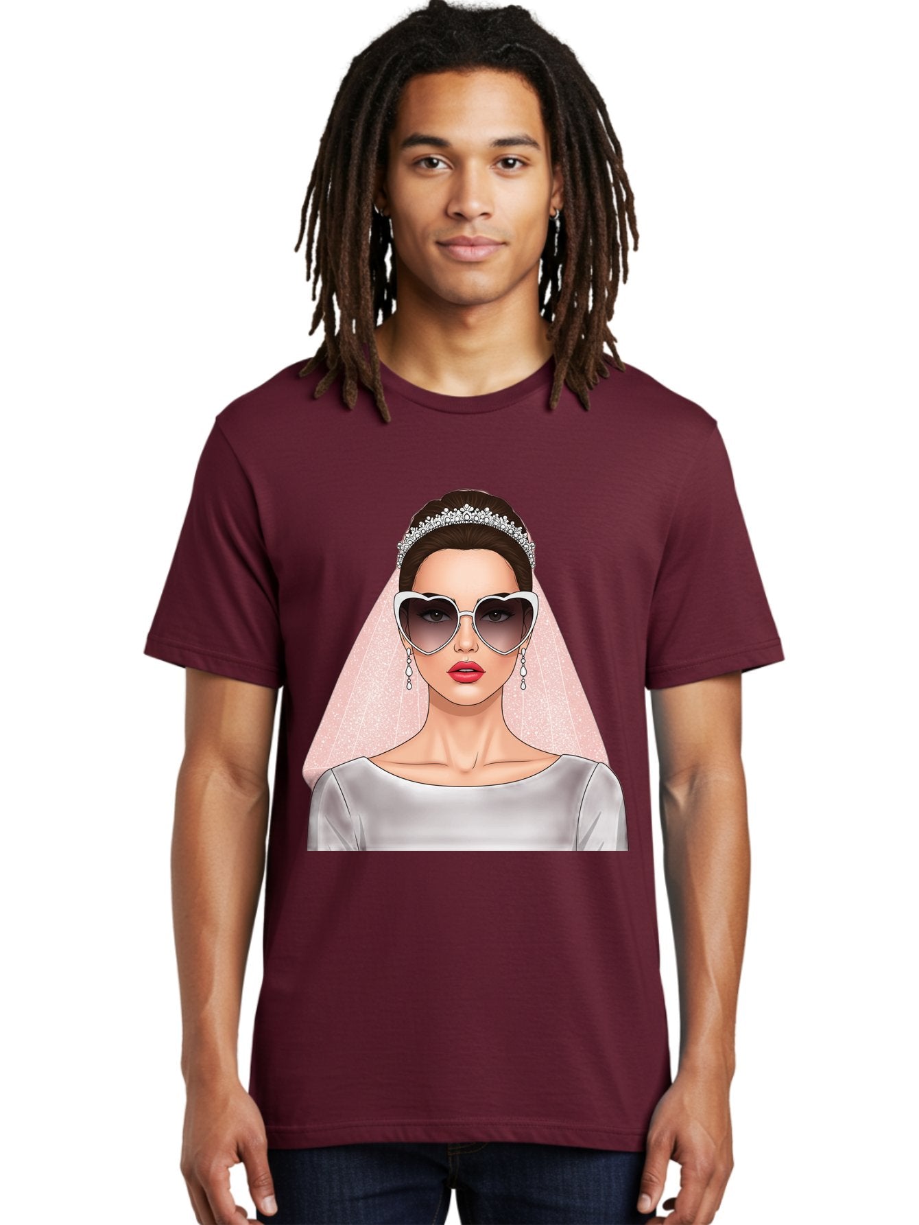 Bride-With-Sunglasses Men'S Graphic Tee, 100% Cotton, Comfortable Casual Summer Wear, Machine Washable, Bride In Sunglasses, Wedding Fashion, Stylish Wedding Attire, Heart-Shaped Sunglasses, Elegant Wedding Look, Trendy Bridal Style, Baa233 21