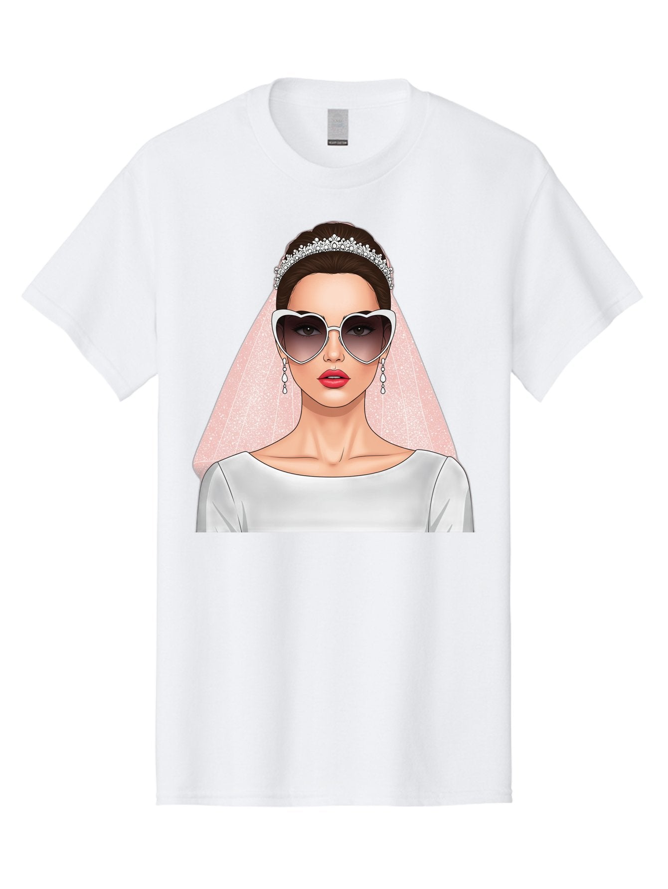 Bride-With-Sunglasses Men'S Graphic Tee, 100% Cotton, Comfortable Casual Summer Wear, Machine Washable, Bride In Sunglasses, Wedding Fashion, Stylish Wedding Attire, Heart-Shaped Sunglasses, Elegant Wedding Look, Trendy Bridal Style, Baa233 15