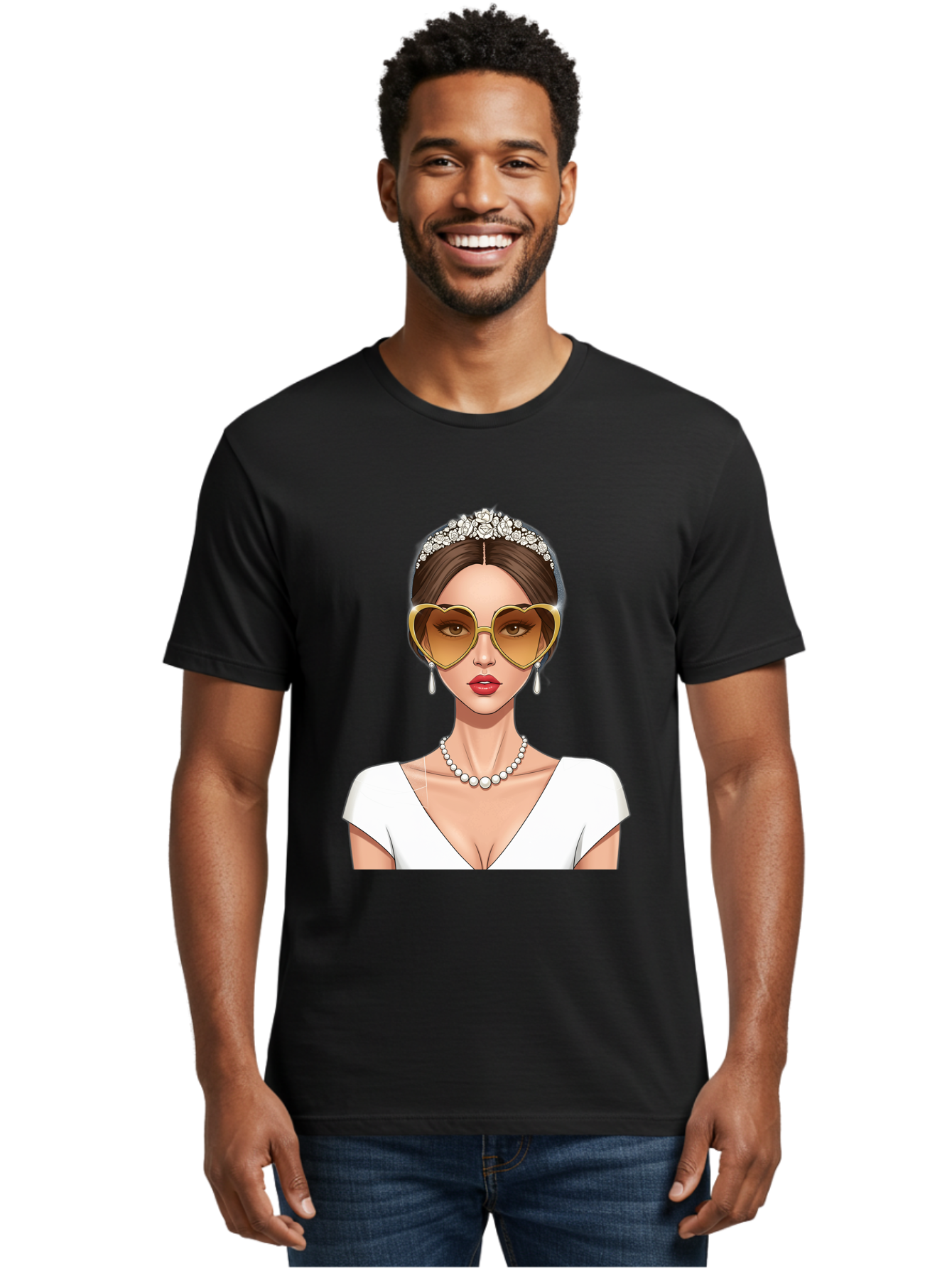 Bride Men'S Graphic Tee, 100% Cotton, Comfortable Casual Summer Wear, Machine Washable, Bride Avatar, White Wedding Dress, Heart-Shaped Sunglasses, Pearl Necklace, Elegant Attire, Glamorous Accessories, Fashionable Design, Luxury Style, Baa234 30