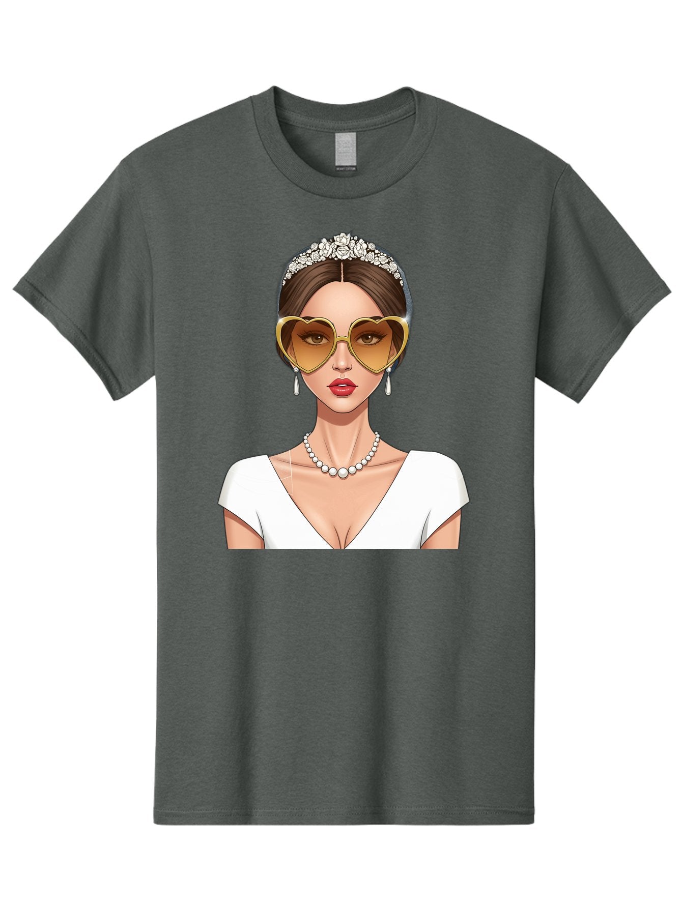 Bride Men'S Graphic Tee, 100% Cotton, Comfortable Casual Summer Wear, Machine Washable, Bride Avatar, White Wedding Dress, Heart-Shaped Sunglasses, Pearl Necklace, Elegant Attire, Glamorous Accessories, Fashionable Design, Luxury Style, Baa234 5