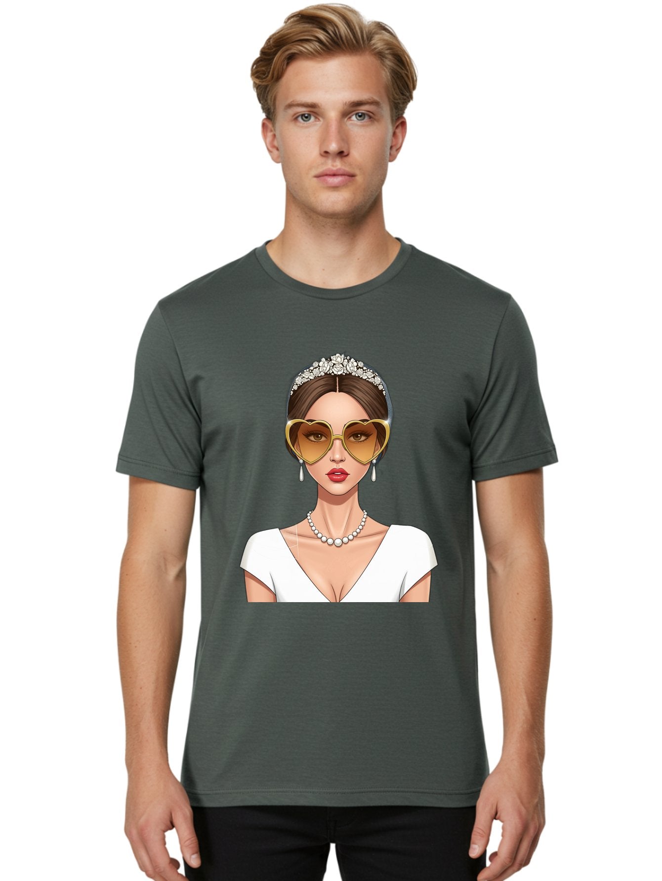 Bride Men'S Graphic Tee, 100% Cotton, Comfortable Casual Summer Wear, Machine Washable, Bride Avatar, White Wedding Dress, Heart-Shaped Sunglasses, Pearl Necklace, Elegant Attire, Glamorous Accessories, Fashionable Design, Luxury Style, Baa234 23