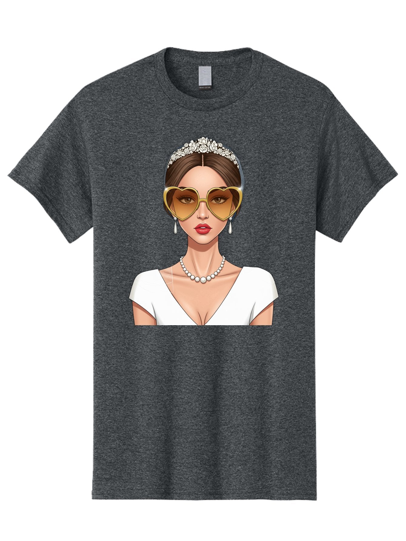 Bride Men'S Graphic Tee, 100% Cotton, Comfortable Casual Summer Wear, Machine Washable, Bride Avatar, White Wedding Dress, Heart-Shaped Sunglasses, Pearl Necklace, Elegant Attire, Glamorous Accessories, Fashionable Design, Luxury Style, Baa234 8