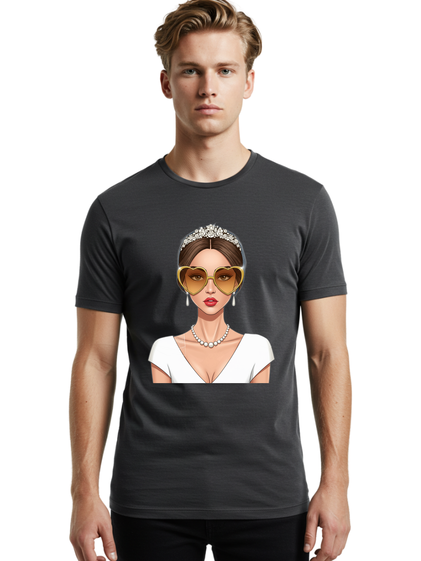 Bride Men'S Graphic Tee, 100% Cotton, Comfortable Casual Summer Wear, Machine Washable, Bride Avatar, White Wedding Dress, Heart-Shaped Sunglasses, Pearl Necklace, Elegant Attire, Glamorous Accessories, Fashionable Design, Luxury Style, Baa234 12