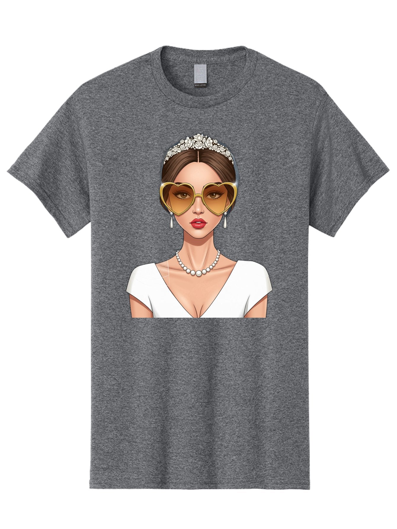 Bride Men'S Graphic Tee, 100% Cotton, Comfortable Casual Summer Wear, Machine Washable, Bride Avatar, White Wedding Dress, Heart-Shaped Sunglasses, Pearl Necklace, Elegant Attire, Glamorous Accessories, Fashionable Design, Luxury Style, Baa234 15