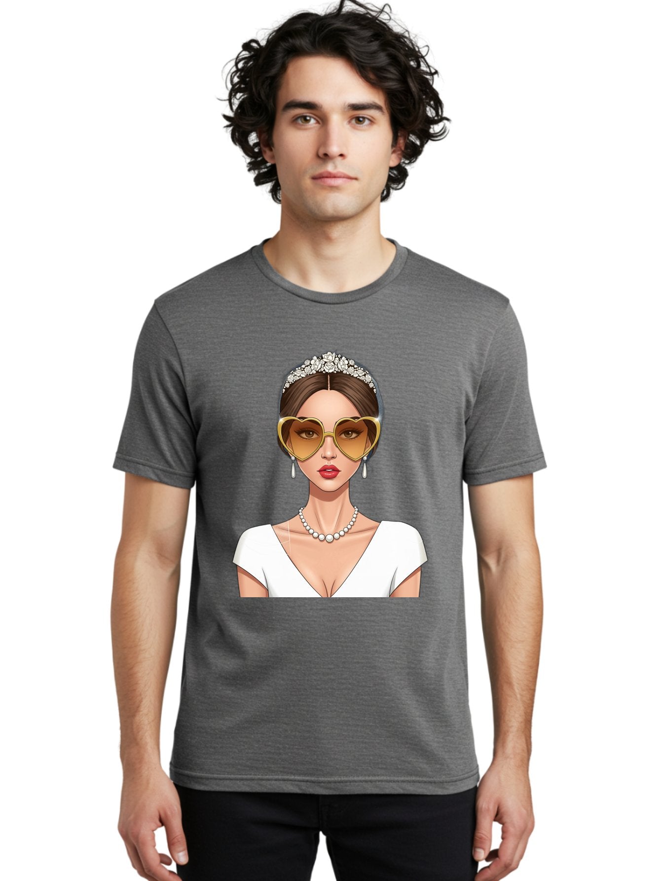 Bride Men'S Graphic Tee, 100% Cotton, Comfortable Casual Summer Wear, Machine Washable, Bride Avatar, White Wedding Dress, Heart-Shaped Sunglasses, Pearl Necklace, Elegant Attire, Glamorous Accessories, Fashionable Design, Luxury Style, Baa234 30