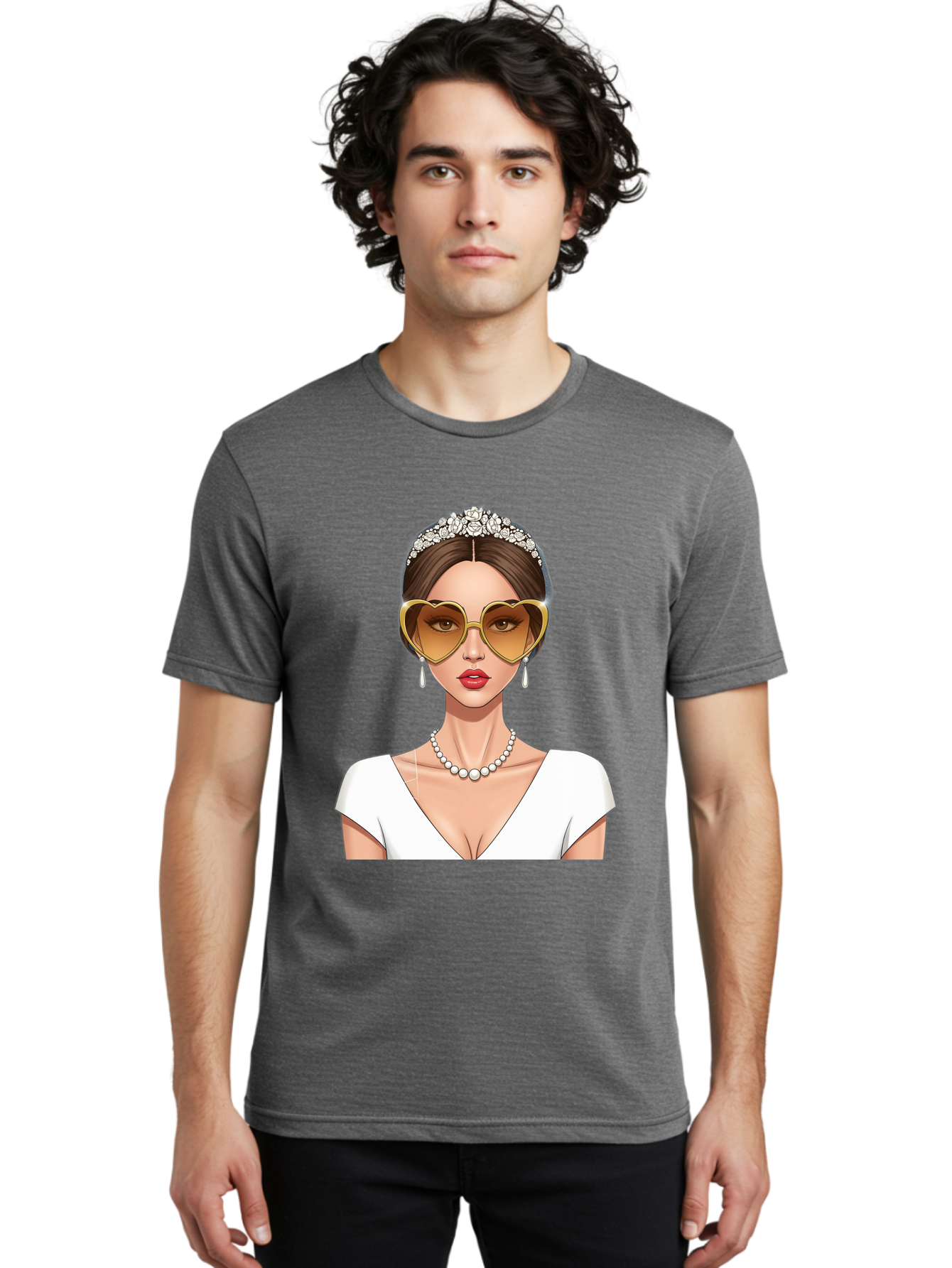 Bride Men'S Graphic Tee, 100% Cotton, Comfortable Casual Summer Wear, Machine Washable, Bride Avatar, White Wedding Dress, Heart-Shaped Sunglasses, Pearl Necklace, Elegant Attire, Glamorous Accessories, Fashionable Design, Luxury Style, Baa234