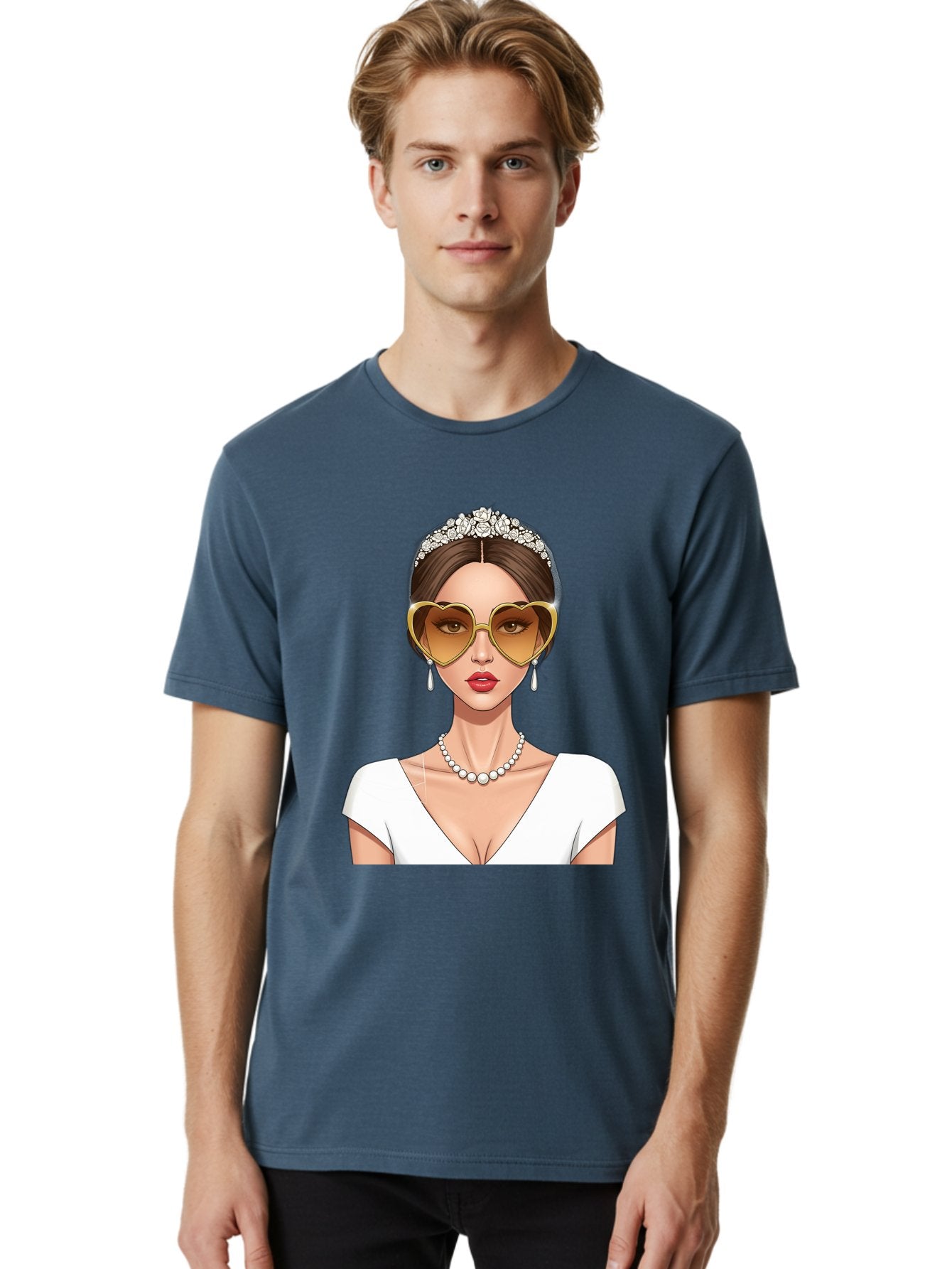 Bride Men'S Graphic Tee, 100% Cotton, Comfortable Casual Summer Wear, Machine Washable, Bride Avatar, White Wedding Dress, Heart-Shaped Sunglasses, Pearl Necklace, Elegant Attire, Glamorous Accessories, Fashionable Design, Luxury Style, Baa234 17