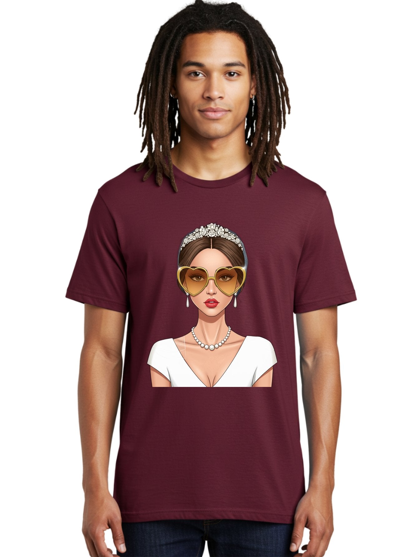 Bride Men'S Graphic Tee, 100% Cotton, Comfortable Casual Summer Wear, Machine Washable, Bride Avatar, White Wedding Dress, Heart-Shaped Sunglasses, Pearl Necklace, Elegant Attire, Glamorous Accessories, Fashionable Design, Luxury Style, Baa234 16