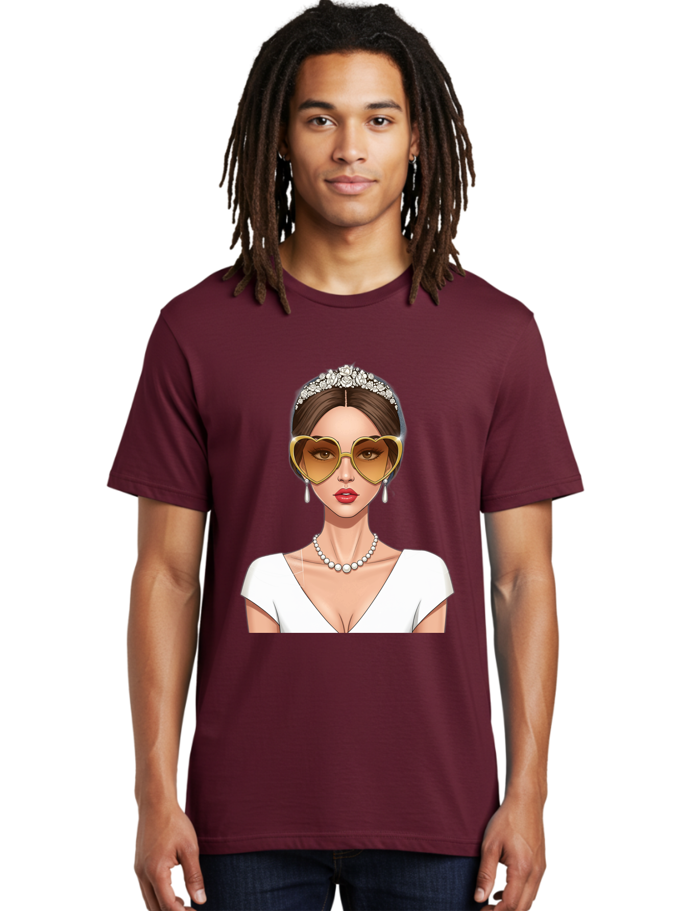 Bride Men'S Graphic Tee, 100% Cotton, Comfortable Casual Summer Wear, Machine Washable, Bride Avatar, White Wedding Dress, Heart-Shaped Sunglasses, Pearl Necklace, Elegant Attire, Glamorous Accessories, Fashionable Design, Luxury Style, Baa234 26