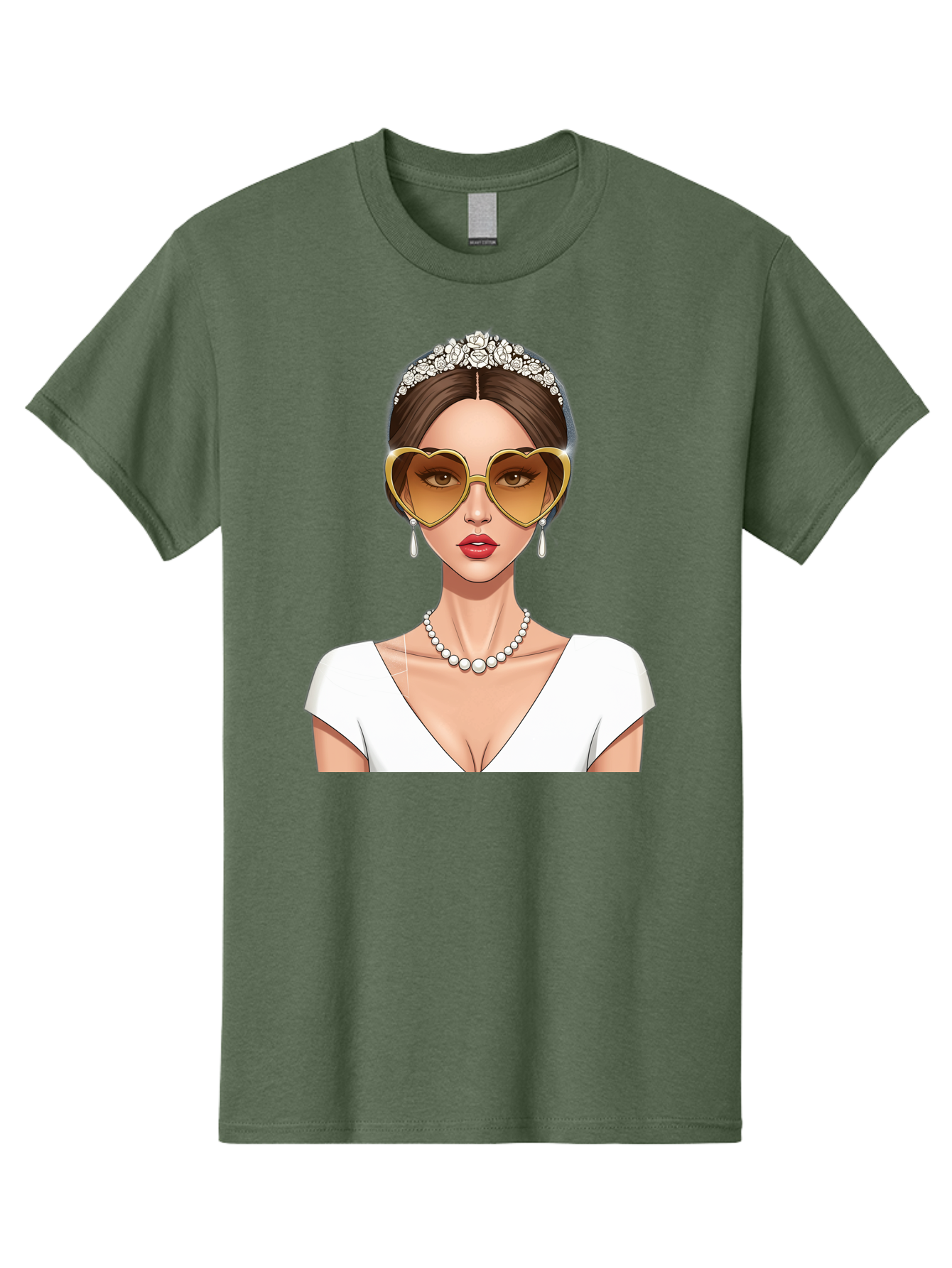 Bride Men'S Graphic Tee, 100% Cotton, Comfortable Casual Summer Wear, Machine Washable, Bride Avatar, White Wedding Dress, Heart-Shaped Sunglasses, Pearl Necklace, Elegant Attire, Glamorous Accessories, Fashionable Design, Luxury Style, Baa234 3