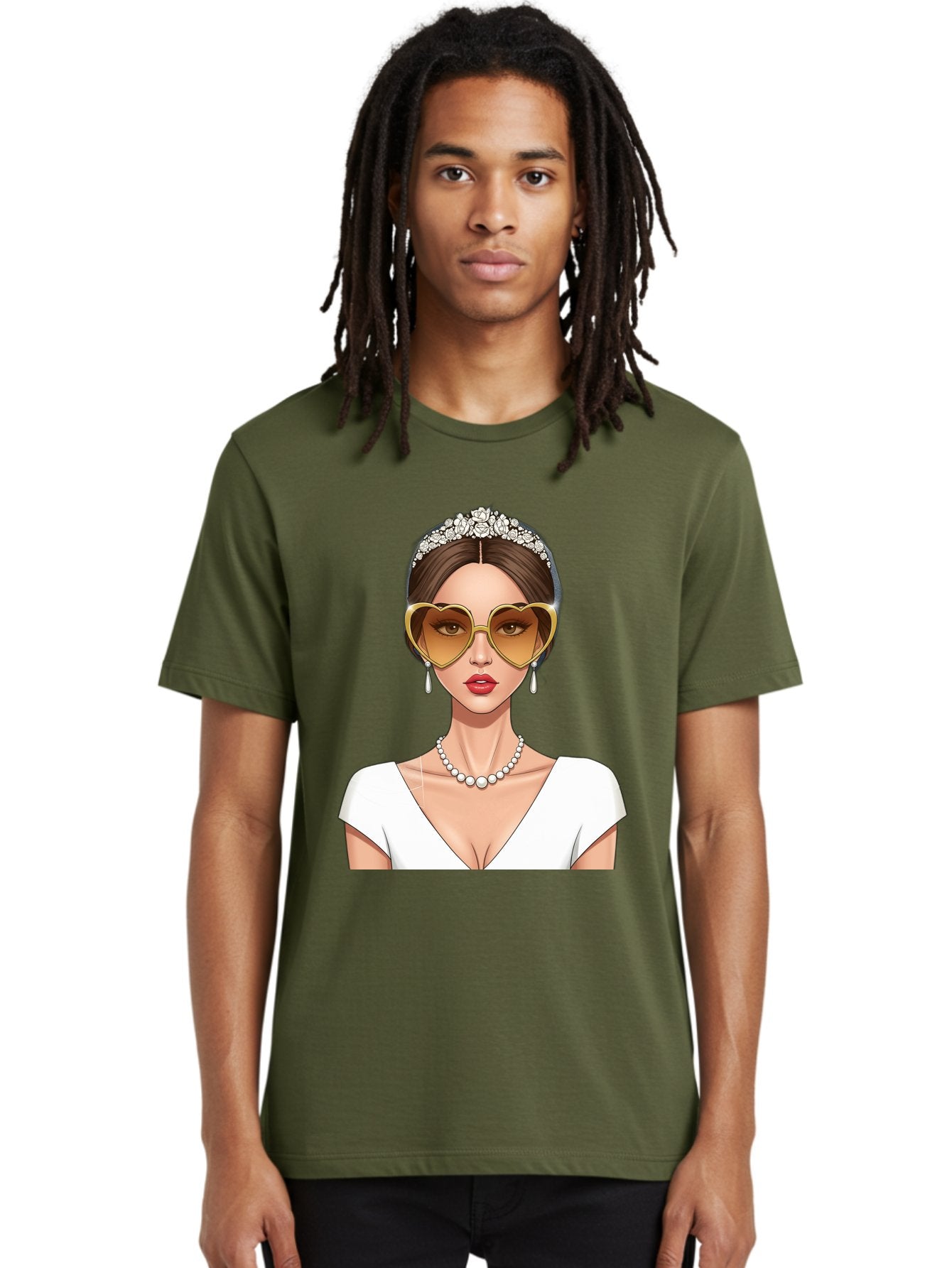 Bride Men'S Graphic Tee, 100% Cotton, Comfortable Casual Summer Wear, Machine Washable, Bride Avatar, White Wedding Dress, Heart-Shaped Sunglasses, Pearl Necklace, Elegant Attire, Glamorous Accessories, Fashionable Design, Luxury Style, Baa234 29