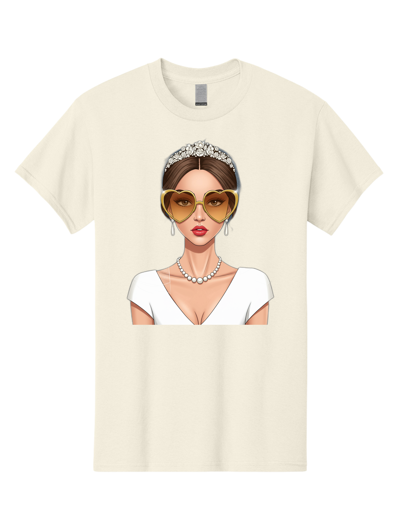 Bride Men'S Graphic Tee, 100% Cotton, Comfortable Casual Summer Wear, Machine Washable, Bride Avatar, White Wedding Dress, Heart-Shaped Sunglasses, Pearl Necklace, Elegant Attire, Glamorous Accessories, Fashionable Design, Luxury Style, Baa234 13