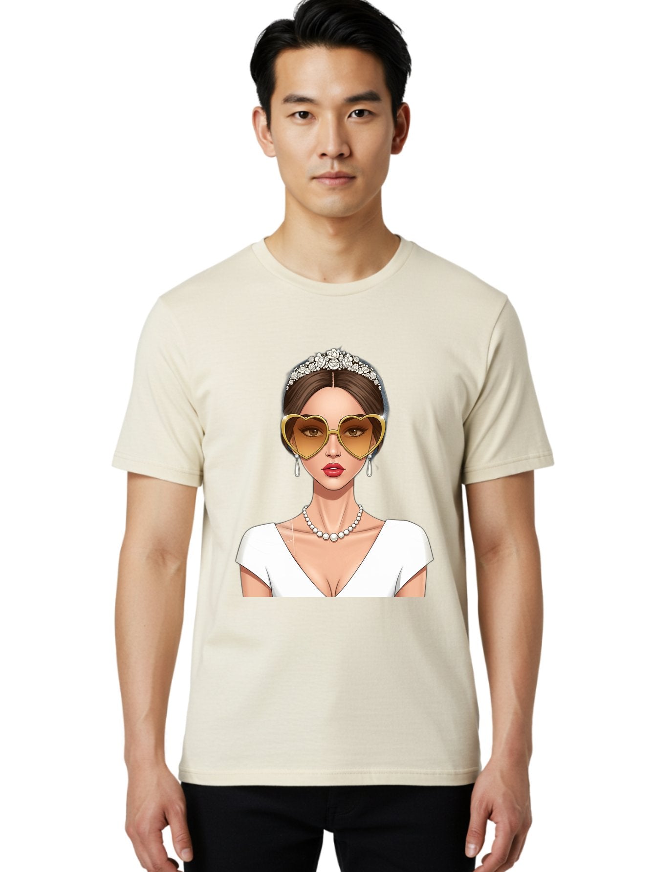 Bride Men'S Graphic Tee, 100% Cotton, Comfortable Casual Summer Wear, Machine Washable, Bride Avatar, White Wedding Dress, Heart-Shaped Sunglasses, Pearl Necklace, Elegant Attire, Glamorous Accessories, Fashionable Design, Luxury Style, Baa234 24