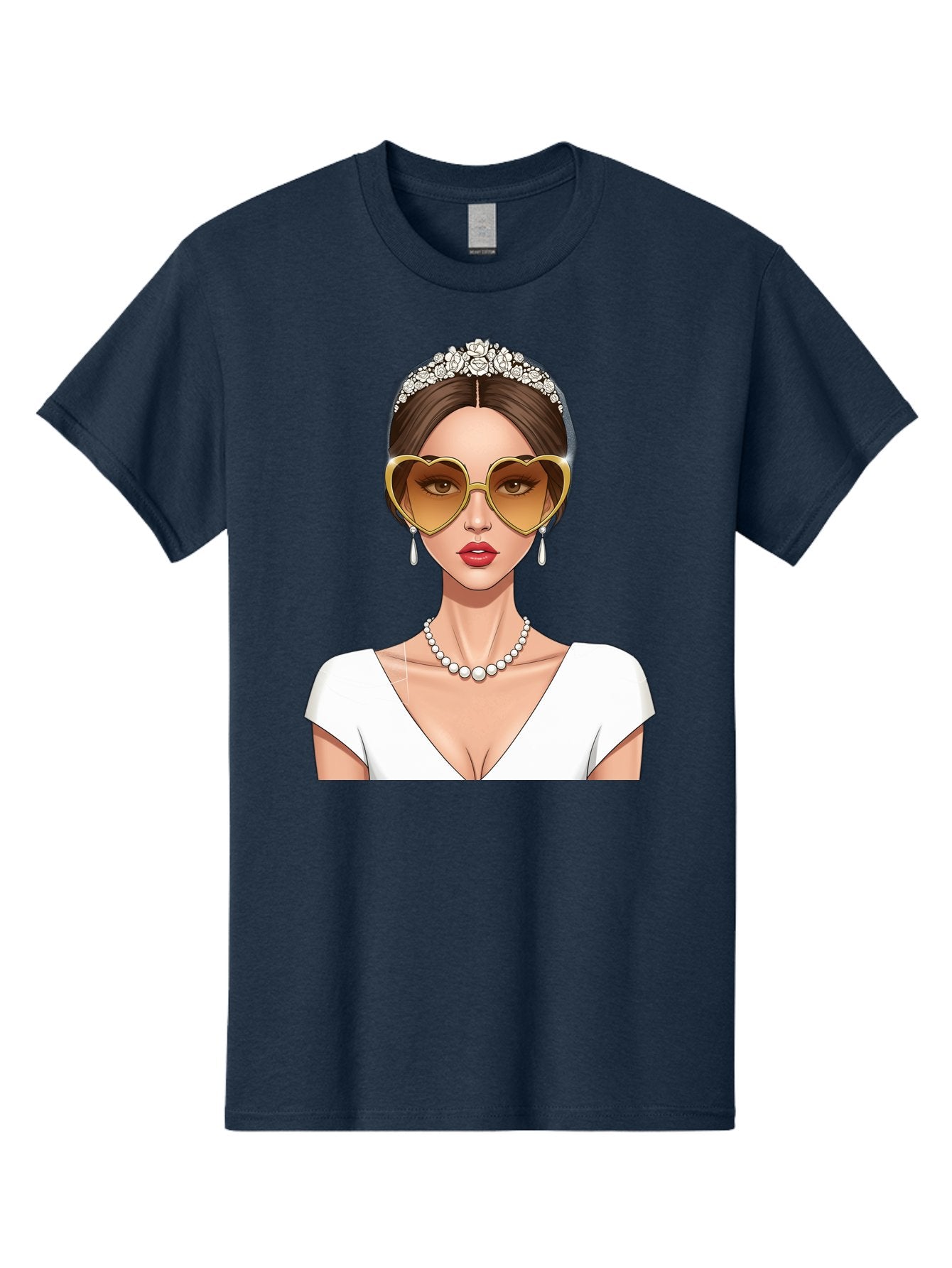 Bride Men'S Graphic Tee, 100% Cotton, Comfortable Casual Summer Wear, Machine Washable, Bride Avatar, White Wedding Dress, Heart-Shaped Sunglasses, Pearl Necklace, Elegant Attire, Glamorous Accessories, Fashionable Design, Luxury Style, Baa234 4