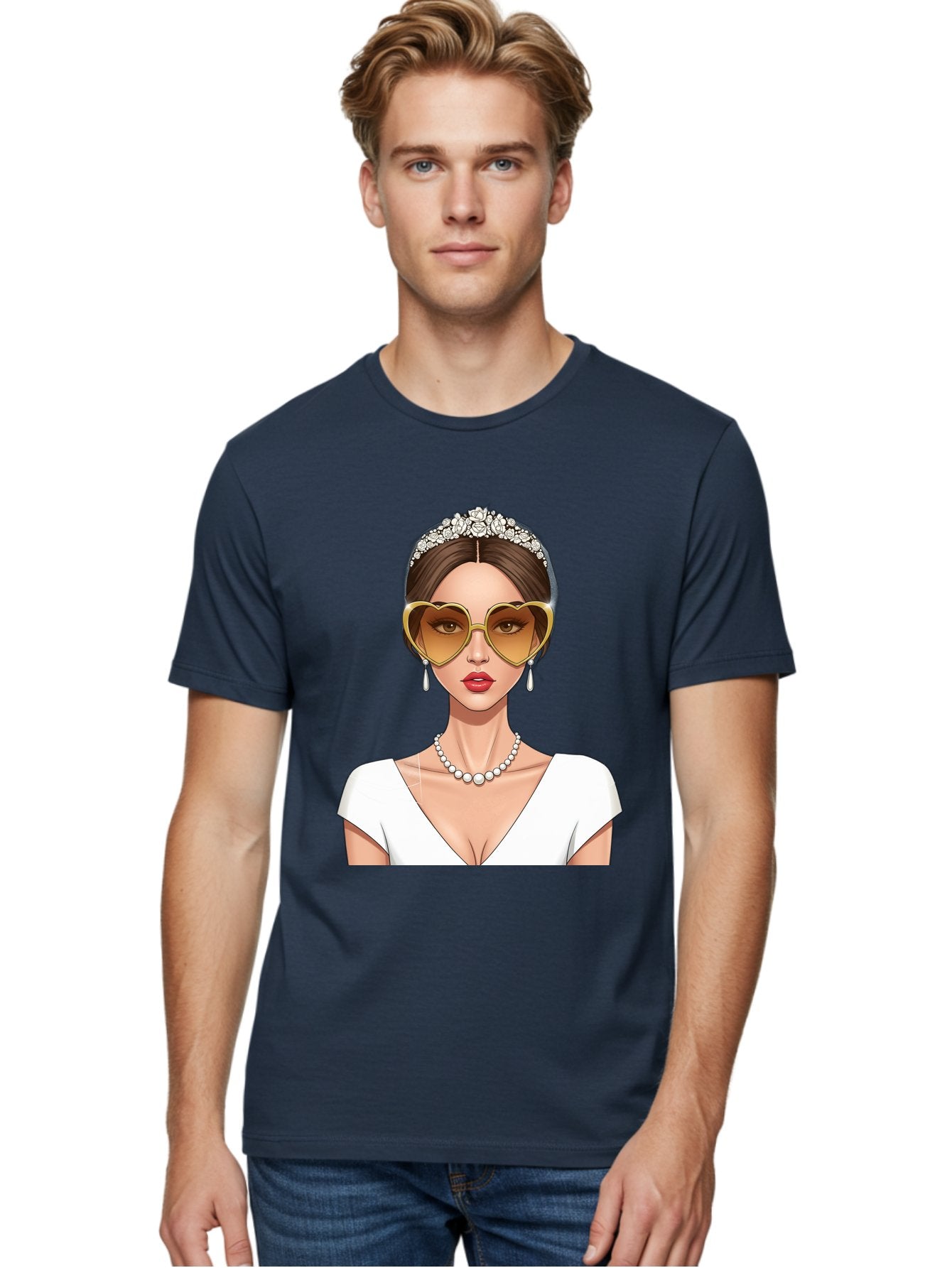 Bride Men'S Graphic Tee, 100% Cotton, Comfortable Casual Summer Wear, Machine Washable, Bride Avatar, White Wedding Dress, Heart-Shaped Sunglasses, Pearl Necklace, Elegant Attire, Glamorous Accessories, Fashionable Design, Luxury Style, Baa234 18