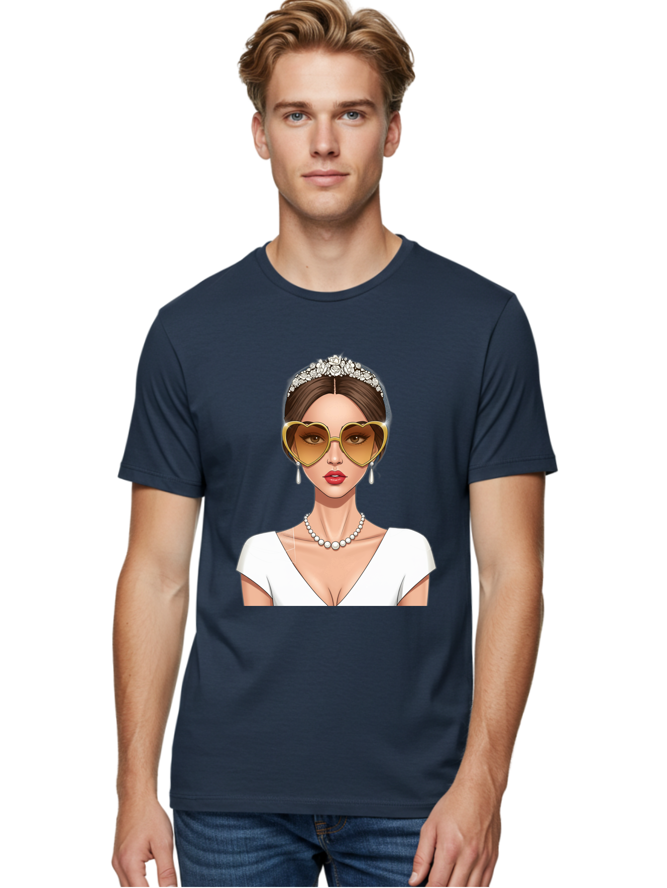 Bride Men'S Graphic Tee, 100% Cotton, Comfortable Casual Summer Wear, Machine Washable, Bride Avatar, White Wedding Dress, Heart-Shaped Sunglasses, Pearl Necklace, Elegant Attire, Glamorous Accessories, Fashionable Design, Luxury Style, Baa234 24