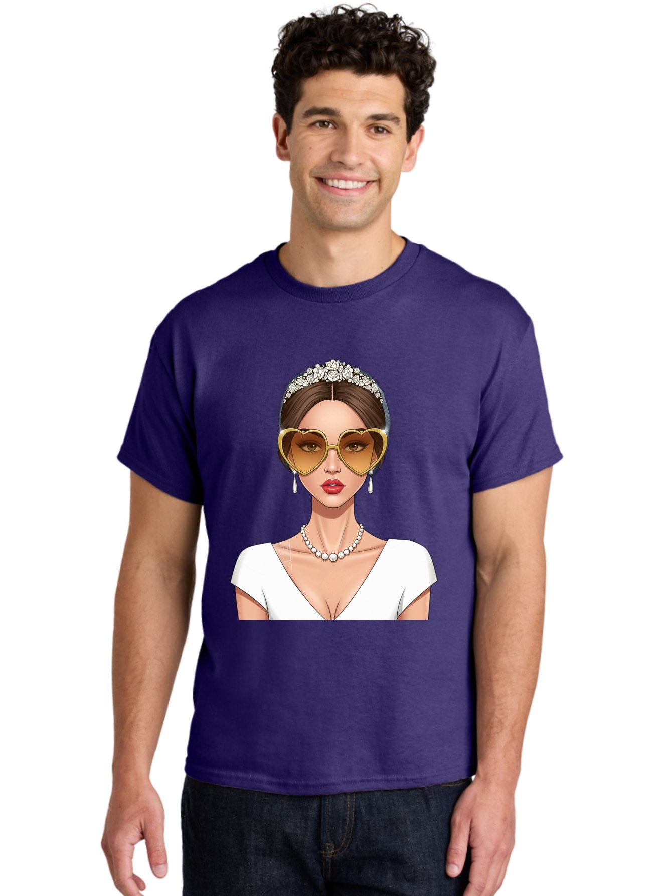 Bride Men'S Graphic Tee, 100% Cotton, Comfortable Casual Summer Wear, Machine Washable, Bride Avatar, White Wedding Dress, Heart-Shaped Sunglasses, Pearl Necklace, Elegant Attire, Glamorous Accessories, Fashionable Design, Luxury Style, Baa234 28