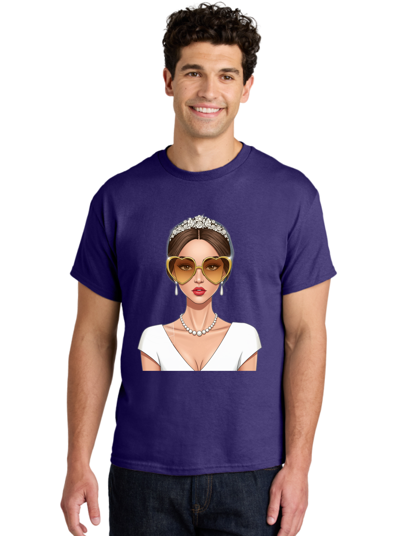 Bride Men'S Graphic Tee, 100% Cotton, Comfortable Casual Summer Wear, Machine Washable, Bride Avatar, White Wedding Dress, Heart-Shaped Sunglasses, Pearl Necklace, Elegant Attire, Glamorous Accessories, Fashionable Design, Luxury Style, Baa234 6