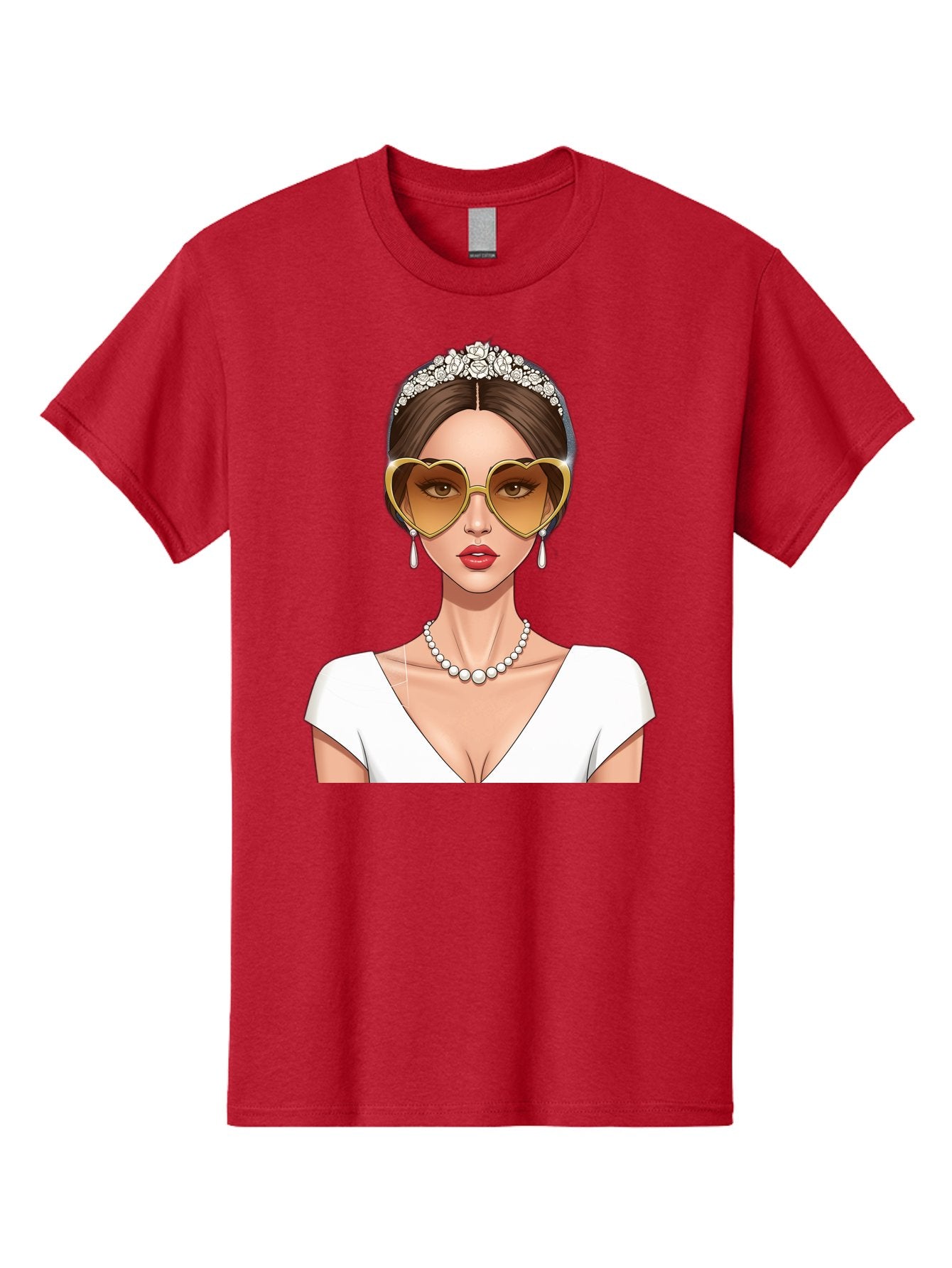 Bride Men'S Graphic Tee, 100% Cotton, Comfortable Casual Summer Wear, Machine Washable, Bride Avatar, White Wedding Dress, Heart-Shaped Sunglasses, Pearl Necklace, Elegant Attire, Glamorous Accessories, Fashionable Design, Luxury Style, Baa234 9