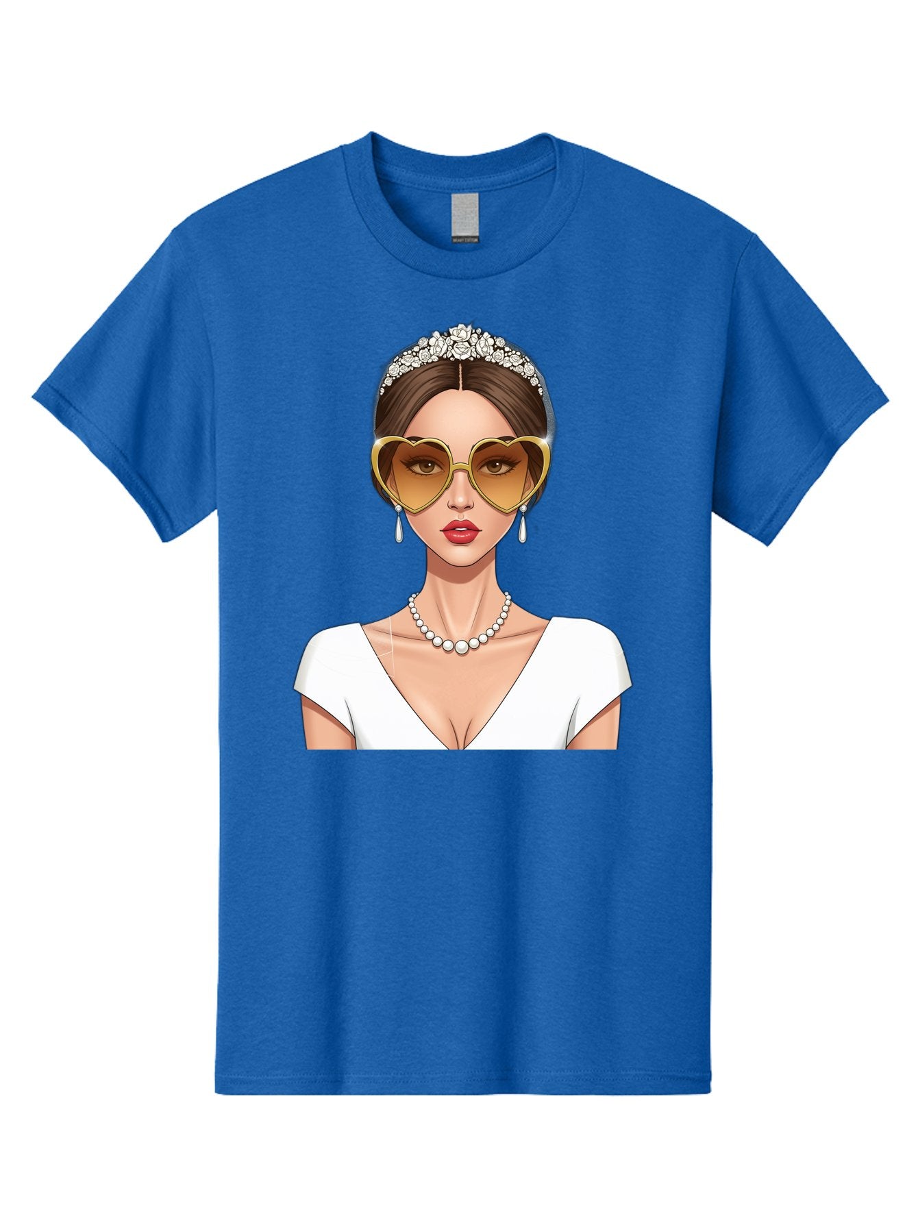 Bride Men'S Graphic Tee, 100% Cotton, Comfortable Casual Summer Wear, Machine Washable, Bride Avatar, White Wedding Dress, Heart-Shaped Sunglasses, Pearl Necklace, Elegant Attire, Glamorous Accessories, Fashionable Design, Luxury Style, Baa234