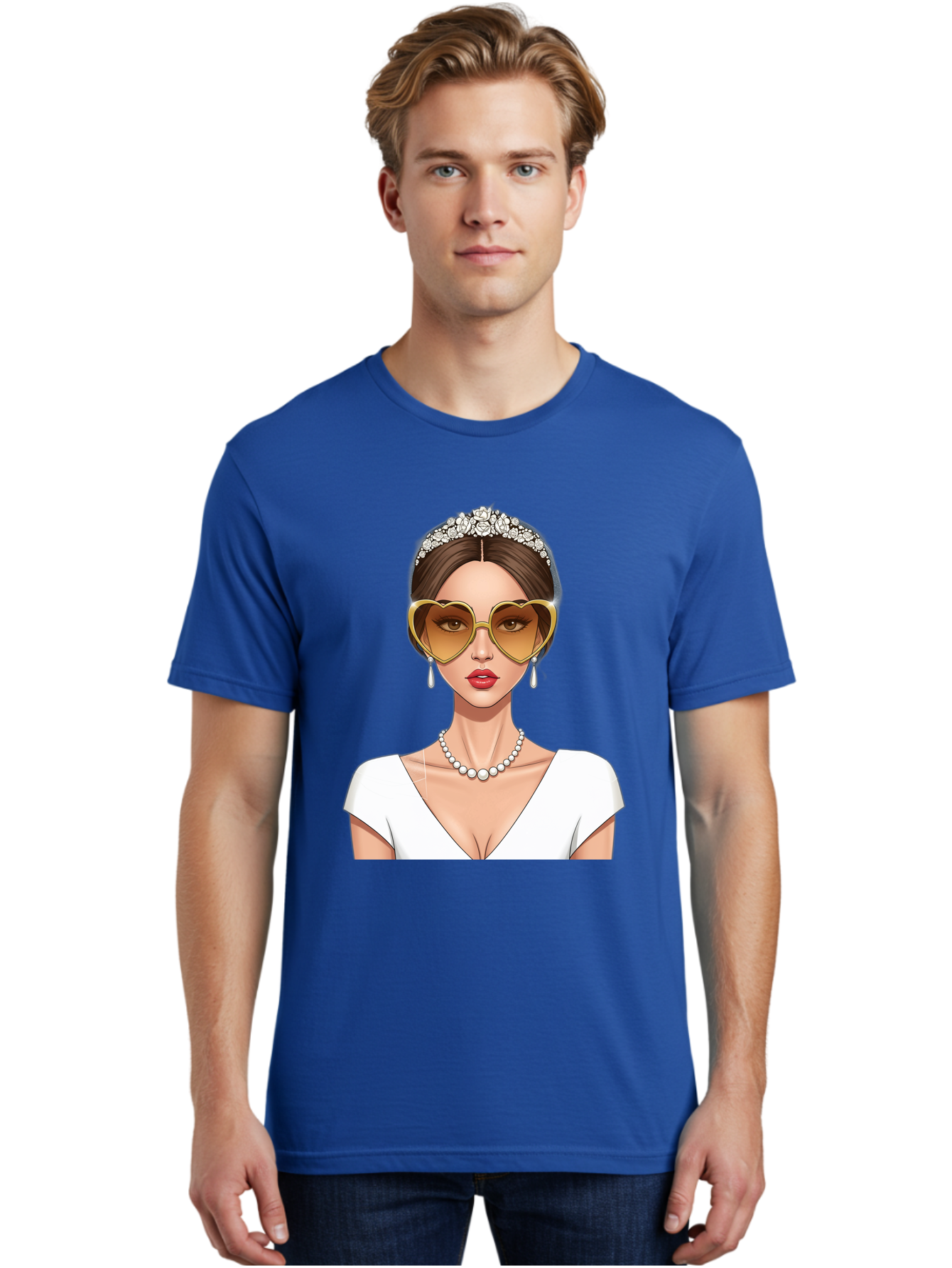 Bride Men'S Graphic Tee, 100% Cotton, Comfortable Casual Summer Wear, Machine Washable, Bride Avatar, White Wedding Dress, Heart-Shaped Sunglasses, Pearl Necklace, Elegant Attire, Glamorous Accessories, Fashionable Design, Luxury Style, Baa234 22