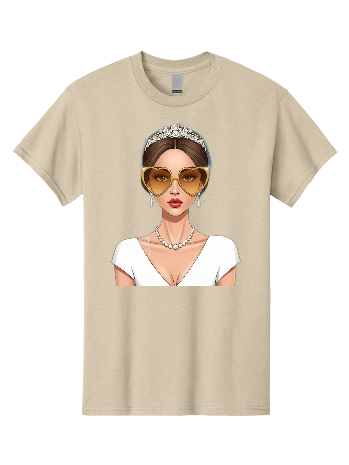 Bride Men'S Graphic Tee, 100% Cotton, Comfortable Casual Summer Wear, Machine Washable, Bride Avatar, White Wedding Dress, Heart-Shaped Sunglasses, Pearl Necklace, Elegant Attire, Glamorous Accessories, Fashionable Design, Luxury Style, Baa234 7
