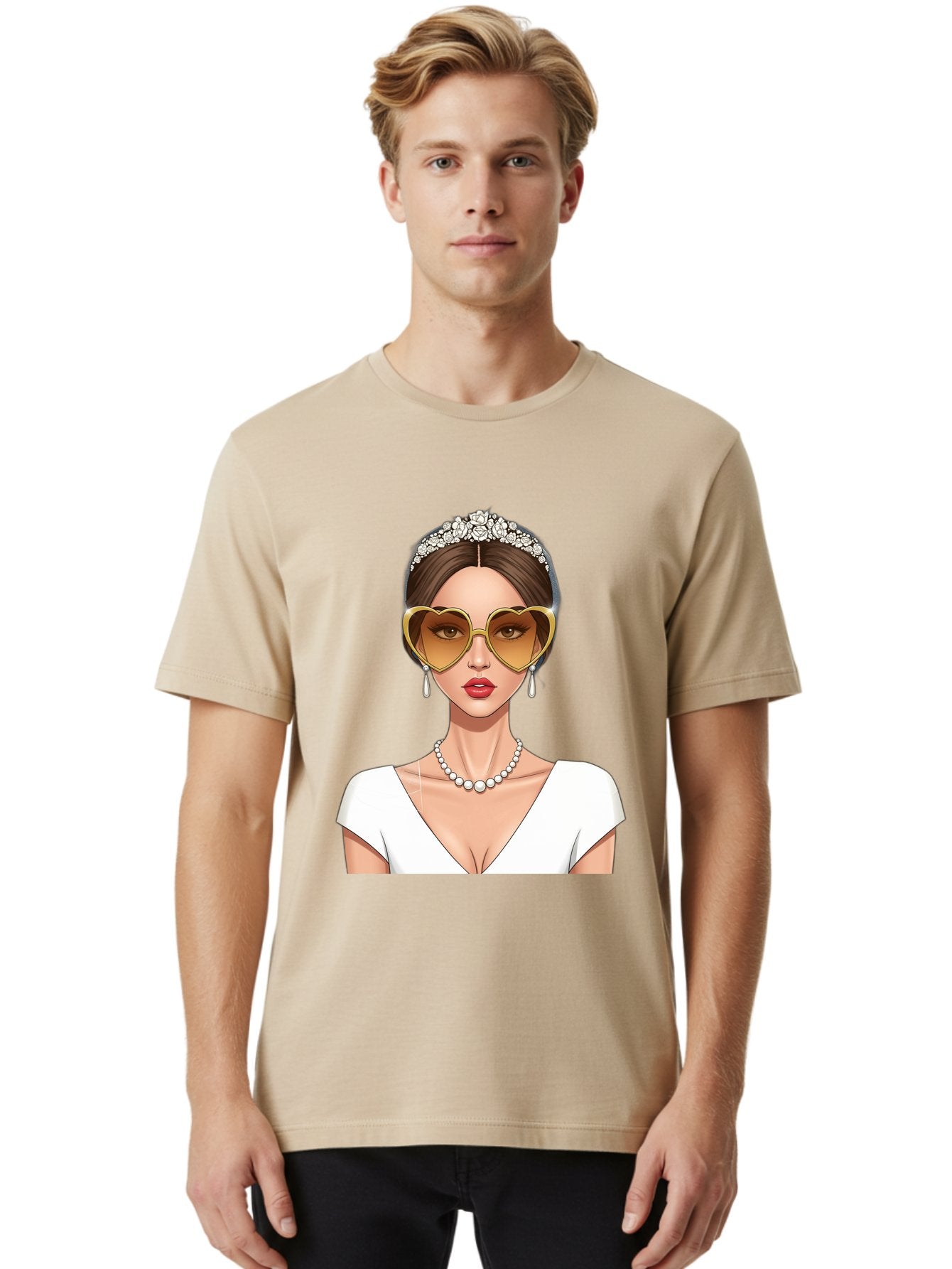 Bride Men'S Graphic Tee, 100% Cotton, Comfortable Casual Summer Wear, Machine Washable, Bride Avatar, White Wedding Dress, Heart-Shaped Sunglasses, Pearl Necklace, Elegant Attire, Glamorous Accessories, Fashionable Design, Luxury Style, Baa234 27