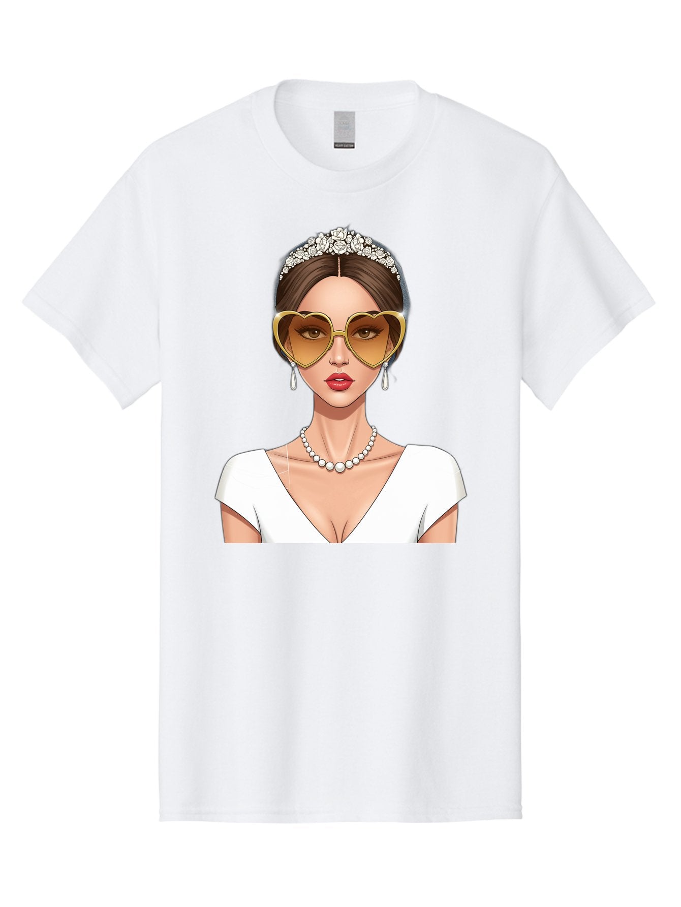 Bride Men'S Graphic Tee, 100% Cotton, Comfortable Casual Summer Wear, Machine Washable, Bride Avatar, White Wedding Dress, Heart-Shaped Sunglasses, Pearl Necklace, Elegant Attire, Glamorous Accessories, Fashionable Design, Luxury Style, Baa234