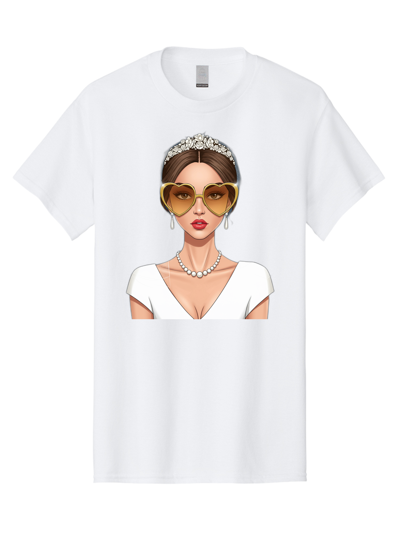 Bride Men'S Graphic Tee, 100% Cotton, Comfortable Casual Summer Wear, Machine Washable, Bride Avatar, White Wedding Dress, Heart-Shaped Sunglasses, Pearl Necklace, Elegant Attire, Glamorous Accessories, Fashionable Design, Luxury Style, Baa234 19