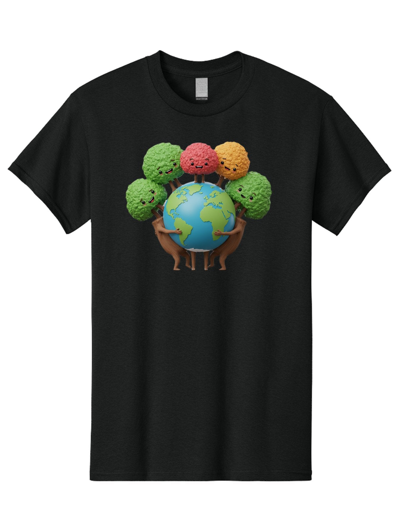 Broccoli-Earth Men'S Graphic Tee, 100% Cotton, Comfortable Casual Summer Wear, Machine Washable, Broccoli Characters, Diverse Vegetables, Happy Faces, Global Unity, Earth Support, Environmental Care, Cartoon Style, Green Earth, Varied Colors Baa235 10