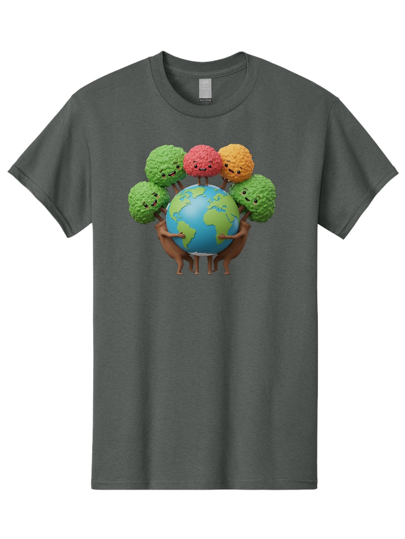 Broccoli-Earth Men'S Graphic Tee, 100% Cotton, Comfortable Casual Summer Wear, Machine Washable, Broccoli Characters, Diverse Vegetables, Happy Faces, Global Unity, Earth Support, Environmental Care, Cartoon Style, Green Earth, Varied Colors Baa235 4