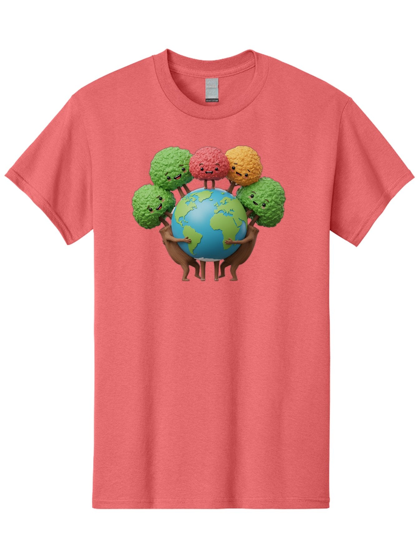 Broccoli-Earth Men'S Graphic Tee, 100% Cotton, Comfortable Casual Summer Wear, Machine Washable, Broccoli Characters, Diverse Vegetables, Happy Faces, Global Unity, Earth Support, Environmental Care, Cartoon Style, Green Earth, Varied Colors Baa235 7