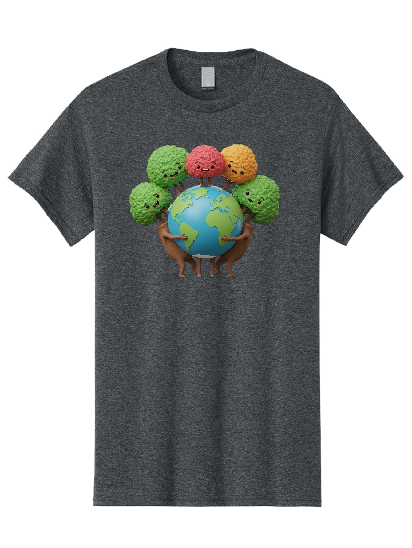 Broccoli-Earth Men'S Graphic Tee, 100% Cotton, Comfortable Casual Summer Wear, Machine Washable, Broccoli Characters, Diverse Vegetables, Happy Faces, Global Unity, Earth Support, Environmental Care, Cartoon Style, Green Earth, Varied Colors Baa235 12