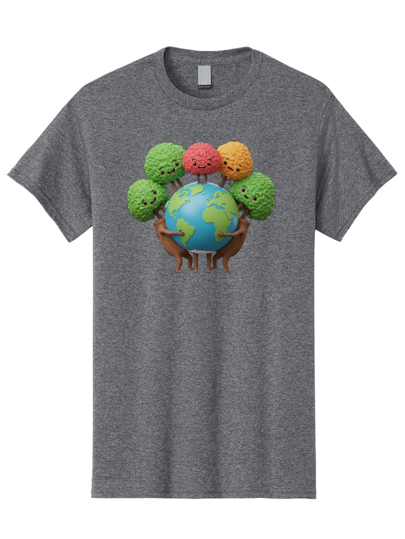 Broccoli-Earth Men'S Graphic Tee, 100% Cotton, Comfortable Casual Summer Wear, Machine Washable, Broccoli Characters, Diverse Vegetables, Happy Faces, Global Unity, Earth Support, Environmental Care, Cartoon Style, Green Earth, Varied Colors Baa235 13