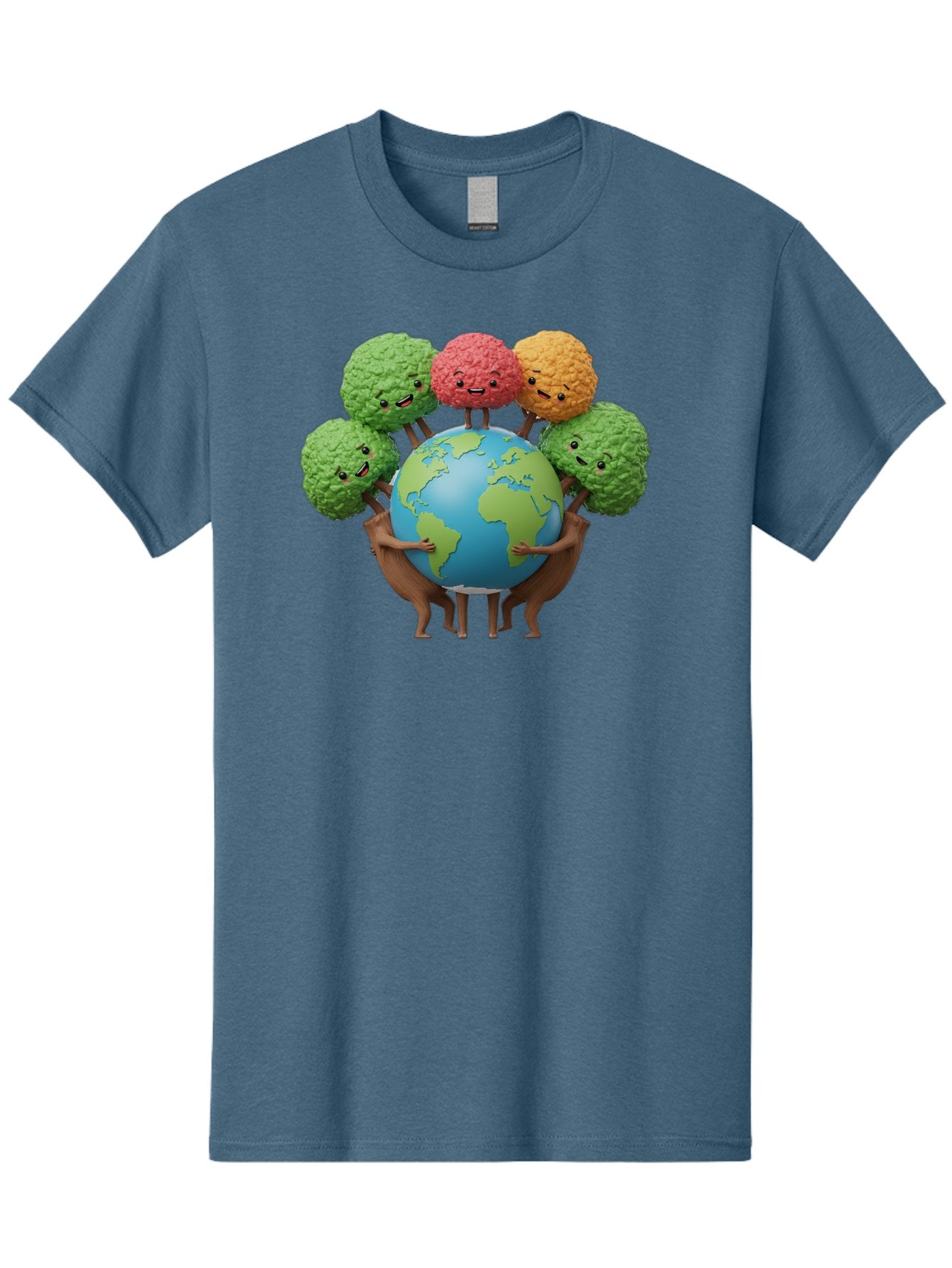 Broccoli-Earth Men'S Graphic Tee, 100% Cotton, Comfortable Casual Summer Wear, Machine Washable, Broccoli Characters, Diverse Vegetables, Happy Faces, Global Unity, Earth Support, Environmental Care, Cartoon Style, Green Earth, Varied Colors Baa235 5