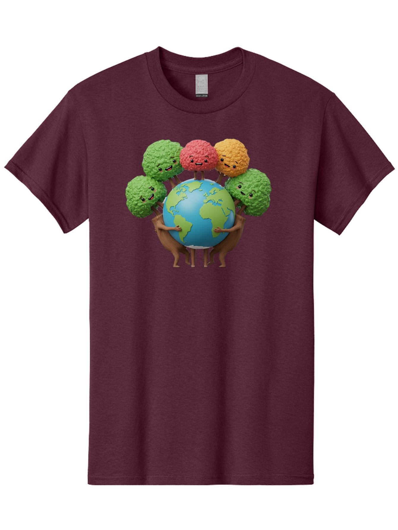 Broccoli-Earth Men'S Graphic Tee, 100% Cotton, Comfortable Casual Summer Wear, Machine Washable, Broccoli Characters, Diverse Vegetables, Happy Faces, Global Unity, Earth Support, Environmental Care, Cartoon Style, Green Earth, Varied Colors Baa235 3
