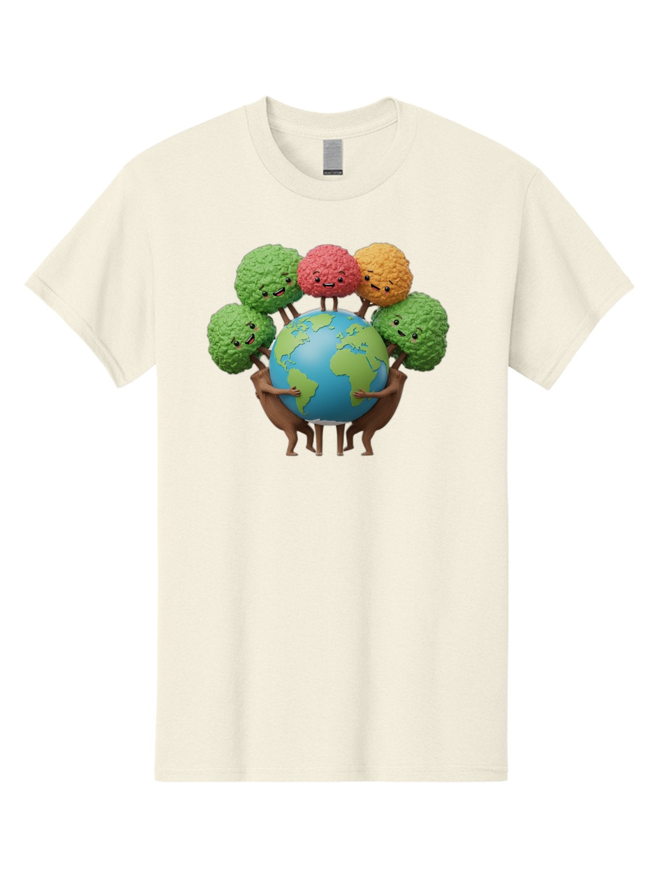 Broccoli-Earth Men'S Graphic Tee, 100% Cotton, Comfortable Casual Summer Wear, Machine Washable, Broccoli Characters, Diverse Vegetables, Happy Faces, Global Unity, Earth Support, Environmental Care, Cartoon Style, Green Earth, Varied Colors Baa235 6