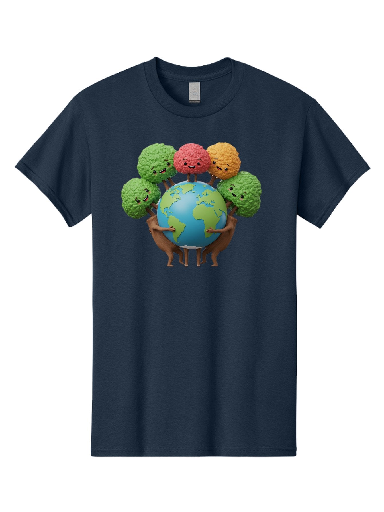 Broccoli-Earth Men'S Graphic Tee, 100% Cotton, Comfortable Casual Summer Wear, Machine Washable, Broccoli Characters, Diverse Vegetables, Happy Faces, Global Unity, Earth Support, Environmental Care, Cartoon Style, Green Earth, Varied Colors Baa235
