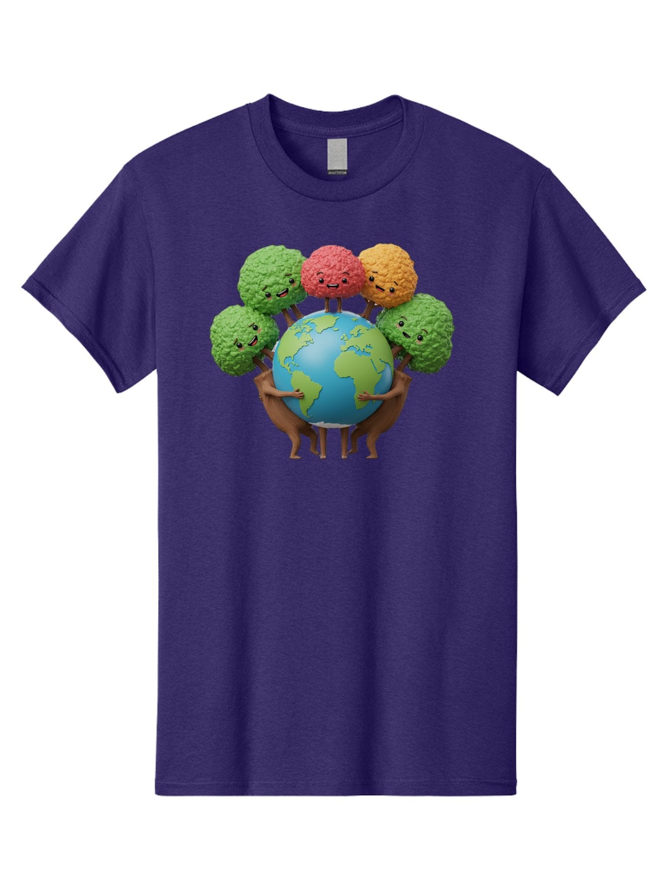 Broccoli-Earth Men'S Graphic Tee, 100% Cotton, Comfortable Casual Summer Wear, Machine Washable, Broccoli Characters, Diverse Vegetables, Happy Faces, Global Unity, Earth Support, Environmental Care, Cartoon Style, Green Earth, Varied Colors Baa235 8