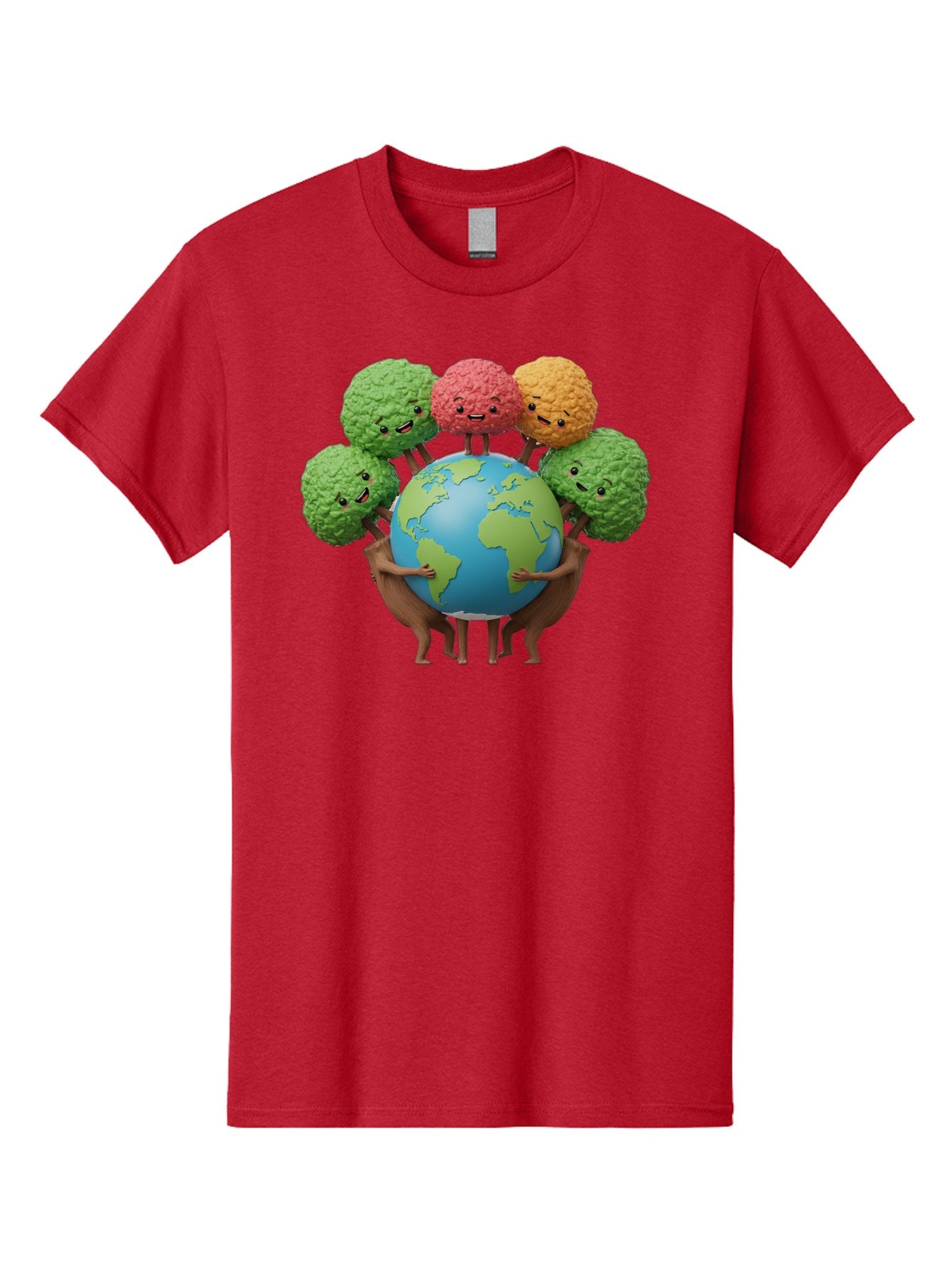 Broccoli-Earth Men'S Graphic Tee, 100% Cotton, Comfortable Casual Summer Wear, Machine Washable, Broccoli Characters, Diverse Vegetables, Happy Faces, Global Unity, Earth Support, Environmental Care, Cartoon Style, Green Earth, Varied Colors Baa235 11