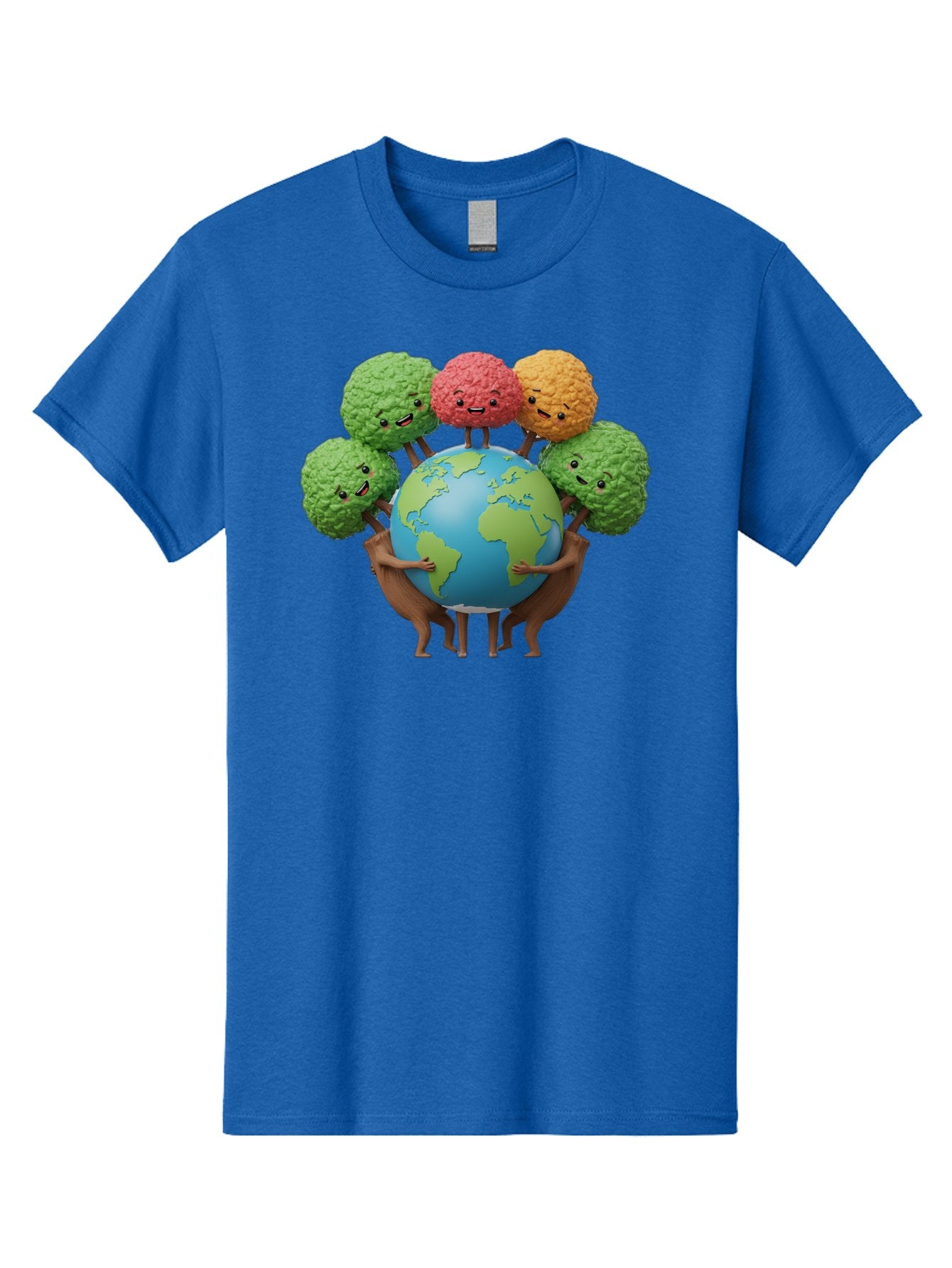 Broccoli-Earth Men'S Graphic Tee, 100% Cotton, Comfortable Casual Summer Wear, Machine Washable, Broccoli Characters, Diverse Vegetables, Happy Faces, Global Unity, Earth Support, Environmental Care, Cartoon Style, Green Earth, Varied Colors Baa235 9