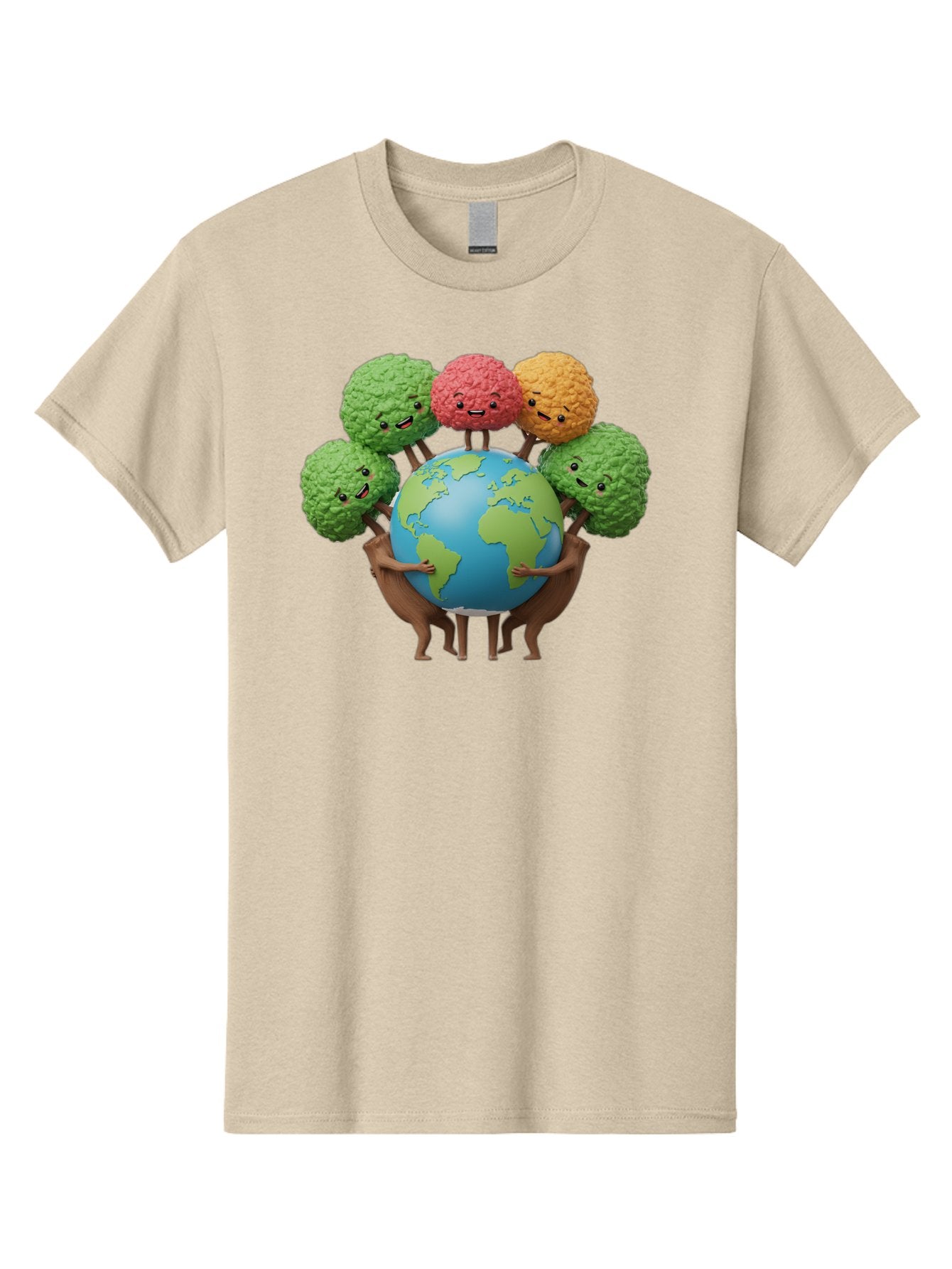 Broccoli-Earth Men'S Graphic Tee, 100% Cotton, Comfortable Casual Summer Wear, Machine Washable, Broccoli Characters, Diverse Vegetables, Happy Faces, Global Unity, Earth Support, Environmental Care, Cartoon Style, Green Earth, Varied Colors Baa235 14