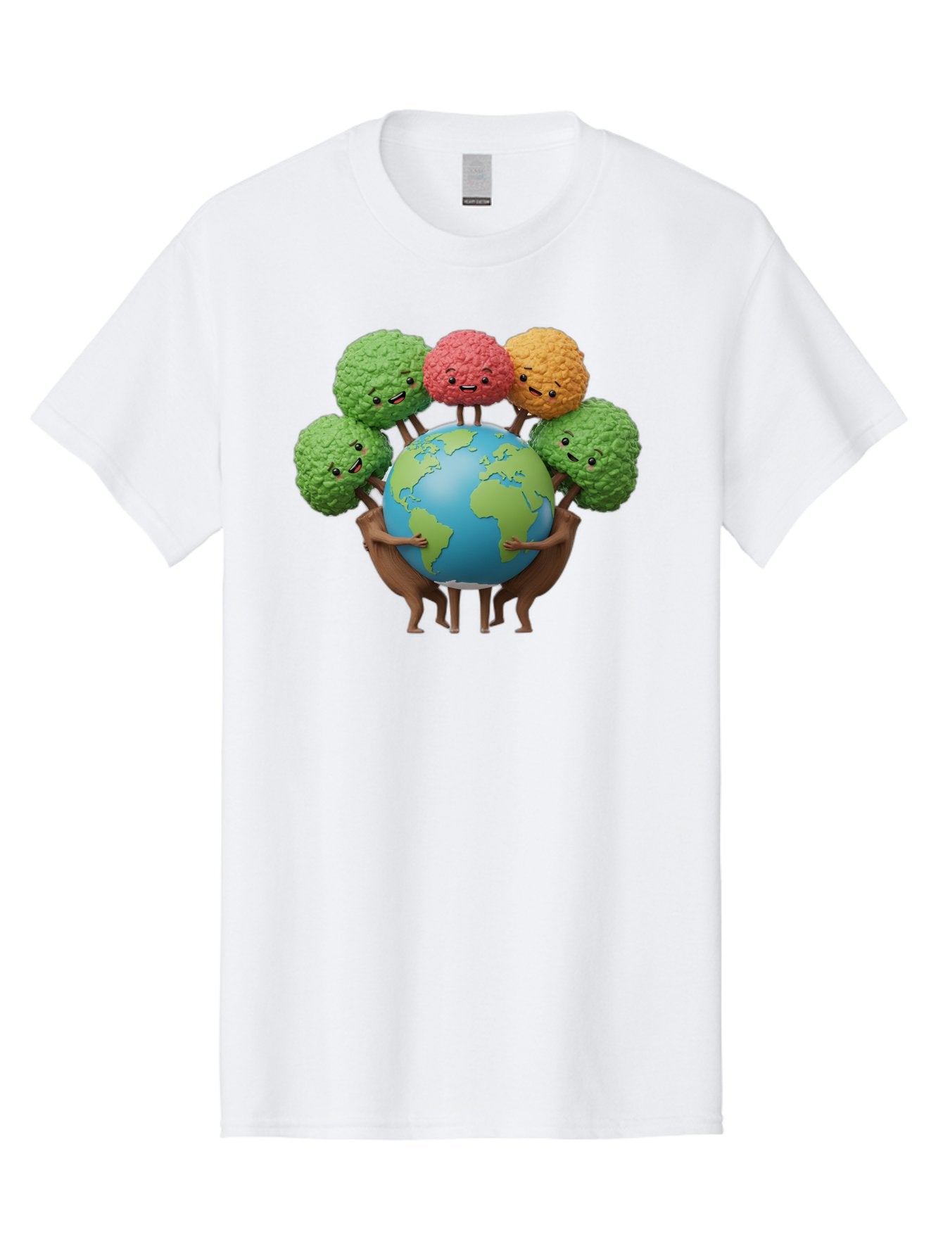 Broccoli-Earth Men'S Graphic Tee, 100% Cotton, Comfortable Casual Summer Wear, Machine Washable, Broccoli Characters, Diverse Vegetables, Happy Faces, Global Unity, Earth Support, Environmental Care, Cartoon Style, Green Earth, Varied Colors Baa235 15