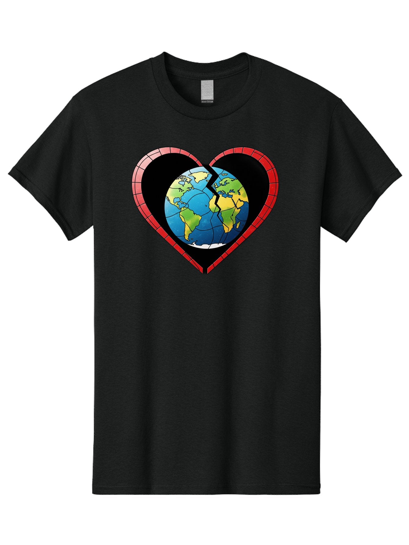 Broken-Heart-Earth Men'S Graphic Tee, 100% Cotton, Comfortable Casual Summer Wear, Machine Washable, Heart-Shaped Earth, Broken Earth, Fractured Globe, Cracked Heart, World Map, Earth Love, Environmental Concern, Global Unity Baa237 10