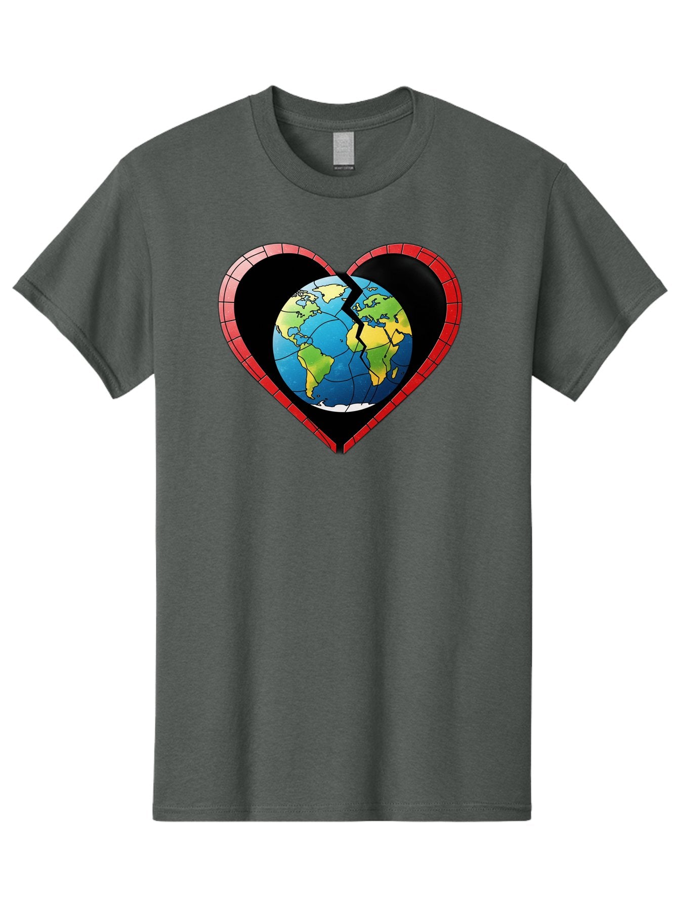 Broken-Heart-Earth Men'S Graphic Tee, 100% Cotton, Comfortable Casual Summer Wear, Machine Washable, Heart-Shaped Earth, Broken Earth, Fractured Globe, Cracked Heart, World Map, Earth Love, Environmental Concern, Global Unity Baa237 9