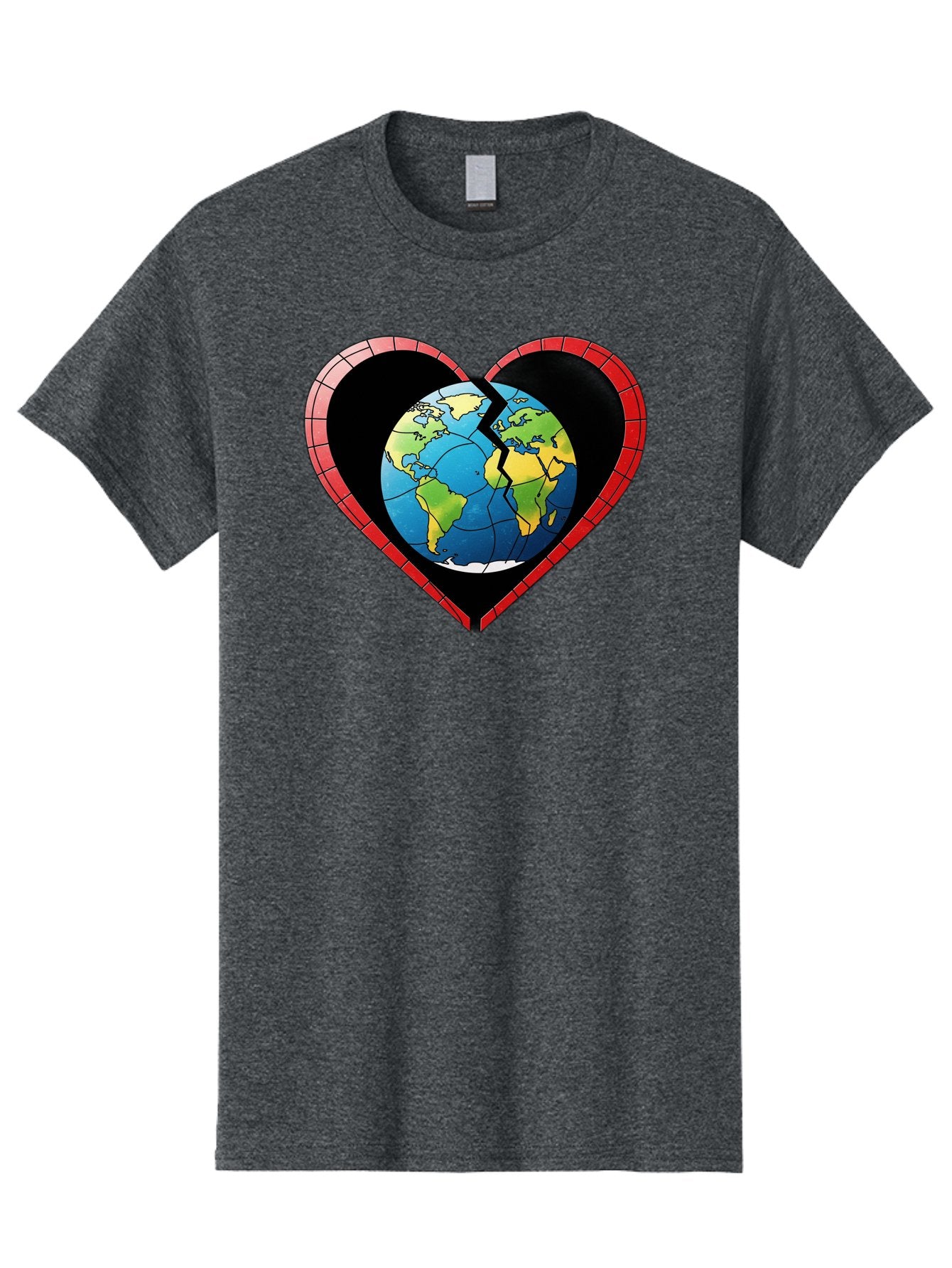 Broken-Heart-Earth Men'S Graphic Tee, 100% Cotton, Comfortable Casual Summer Wear, Machine Washable, Heart-Shaped Earth, Broken Earth, Fractured Globe, Cracked Heart, World Map, Earth Love, Environmental Concern, Global Unity Baa237 8