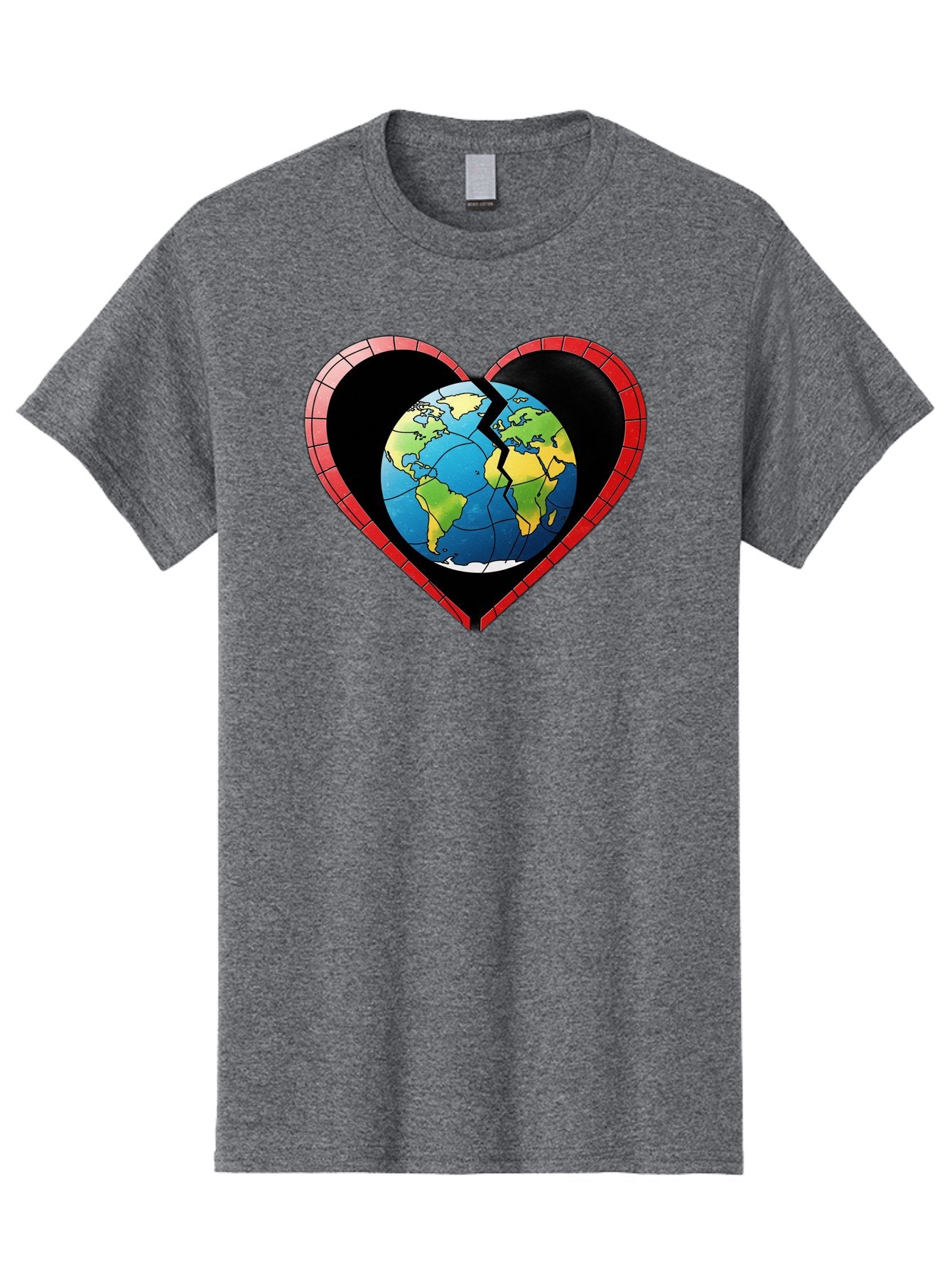 Broken-Heart-Earth Men'S Graphic Tee, 100% Cotton, Comfortable Casual Summer Wear, Machine Washable, Heart-Shaped Earth, Broken Earth, Fractured Globe, Cracked Heart, World Map, Earth Love, Environmental Concern, Global Unity Baa237
