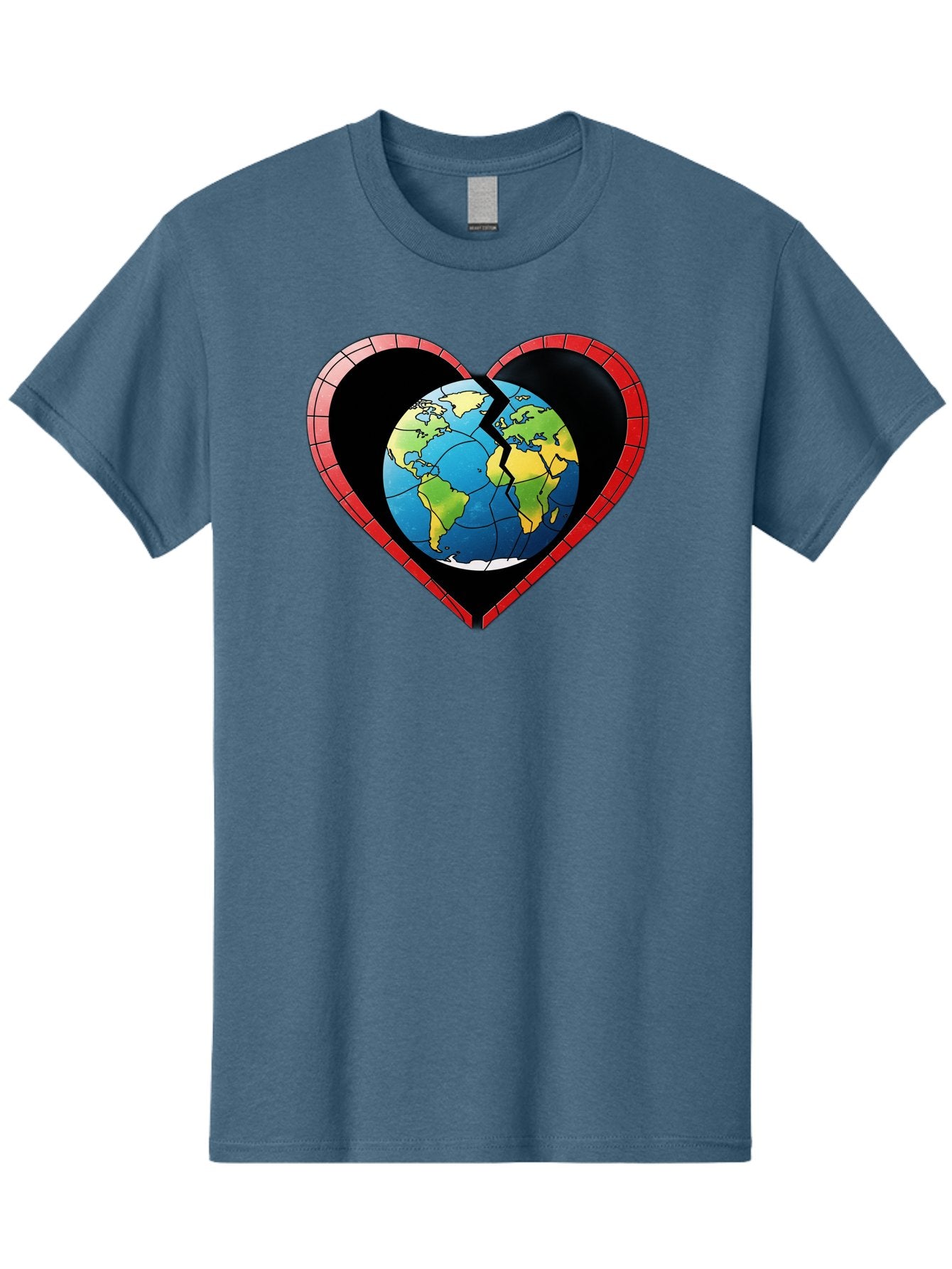 Broken-Heart-Earth Men'S Graphic Tee, 100% Cotton, Comfortable Casual Summer Wear, Machine Washable, Heart-Shaped Earth, Broken Earth, Fractured Globe, Cracked Heart, World Map, Earth Love, Environmental Concern, Global Unity Baa237