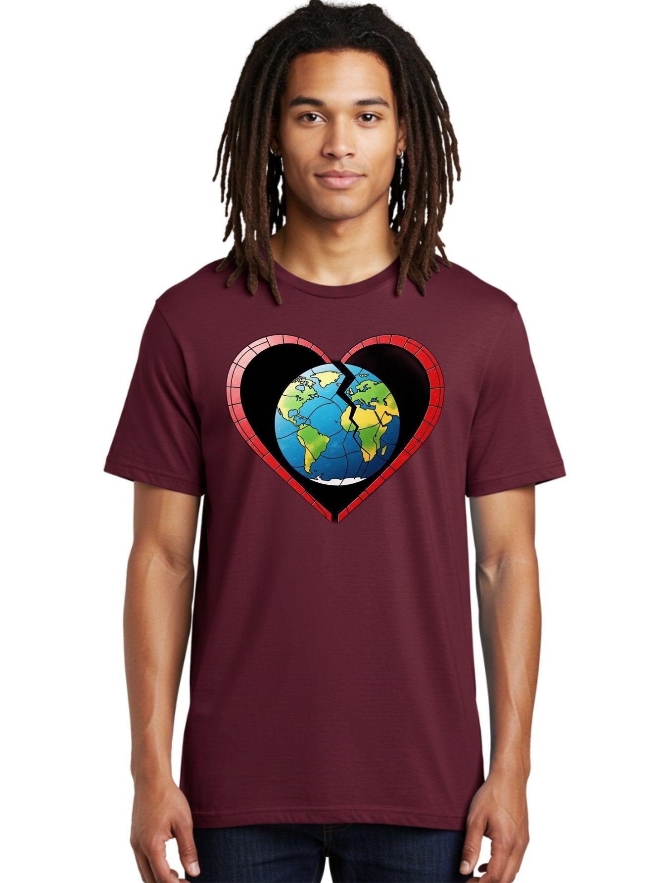Broken-Heart-Earth Men'S Graphic Tee, 100% Cotton, Comfortable Casual Summer Wear, Machine Washable, Heart-Shaped Earth, Broken Earth, Fractured Globe, Cracked Heart, World Map, Earth Love, Environmental Concern, Global Unity Baa237 22