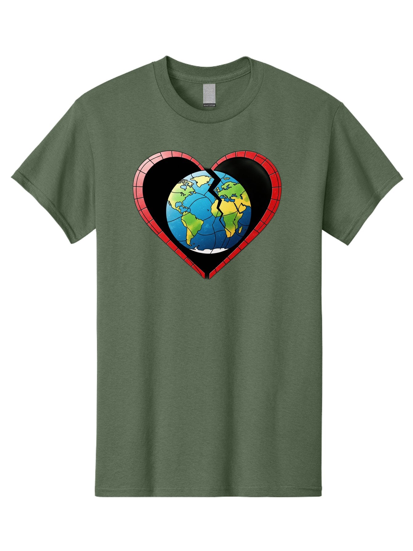 Broken-Heart-Earth Men'S Graphic Tee, 100% Cotton, Comfortable Casual Summer Wear, Machine Washable, Heart-Shaped Earth, Broken Earth, Fractured Globe, Cracked Heart, World Map, Earth Love, Environmental Concern, Global Unity Baa237 15